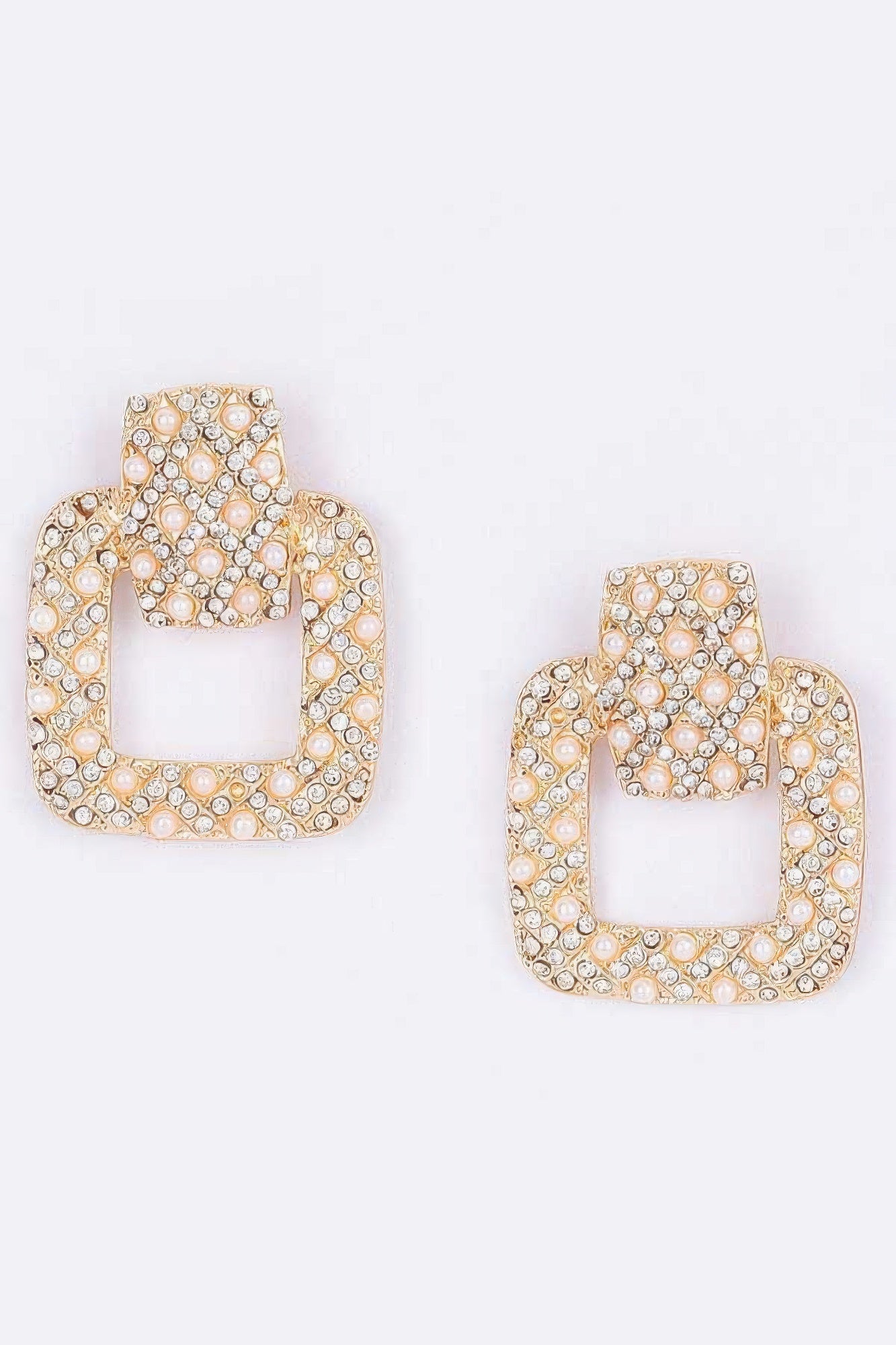 Rectangle Link Faux Pearlrhinestonedangle Earrings product image