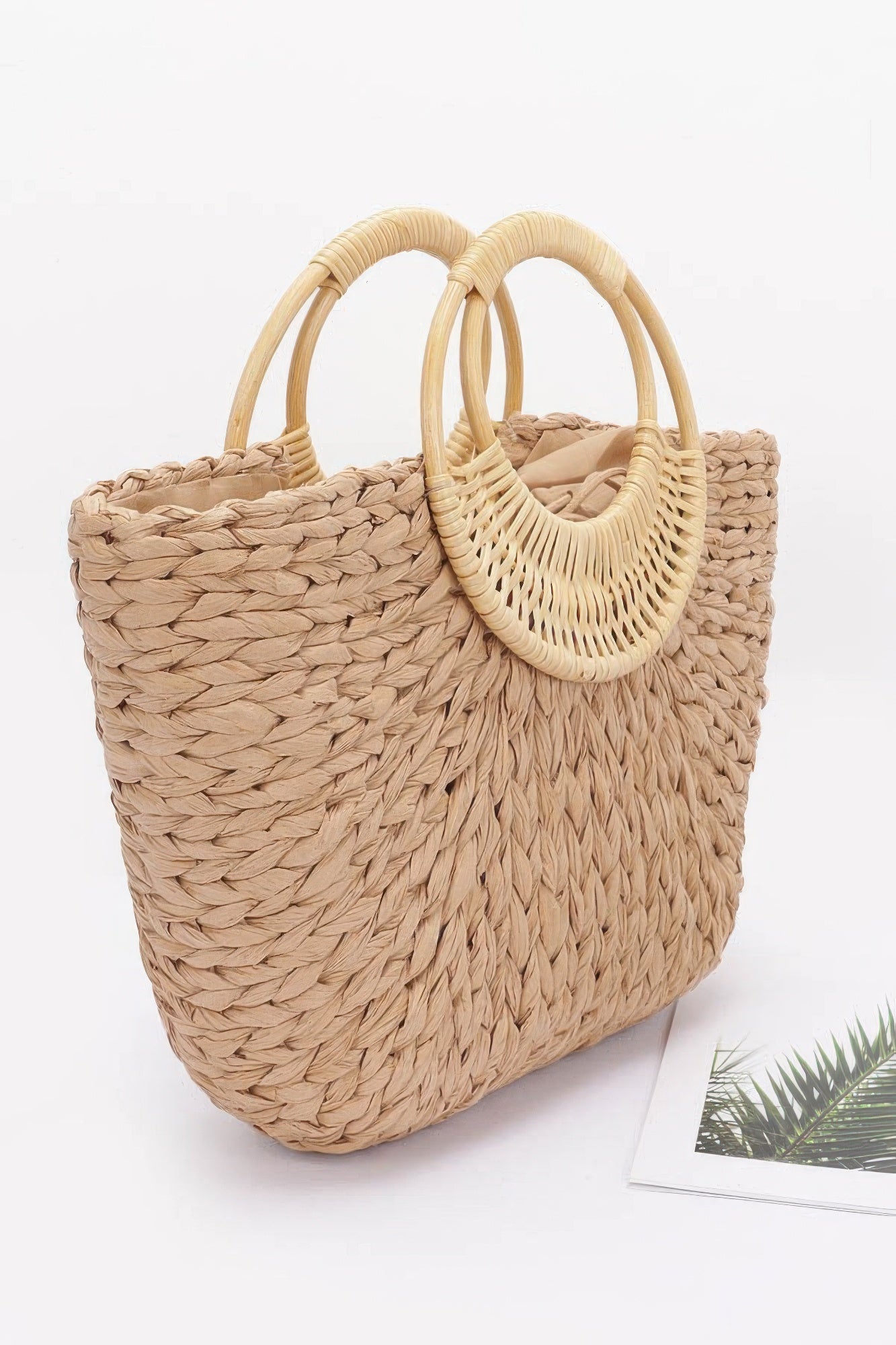 Faux Straw Bamboo Handle Tote Bag product image