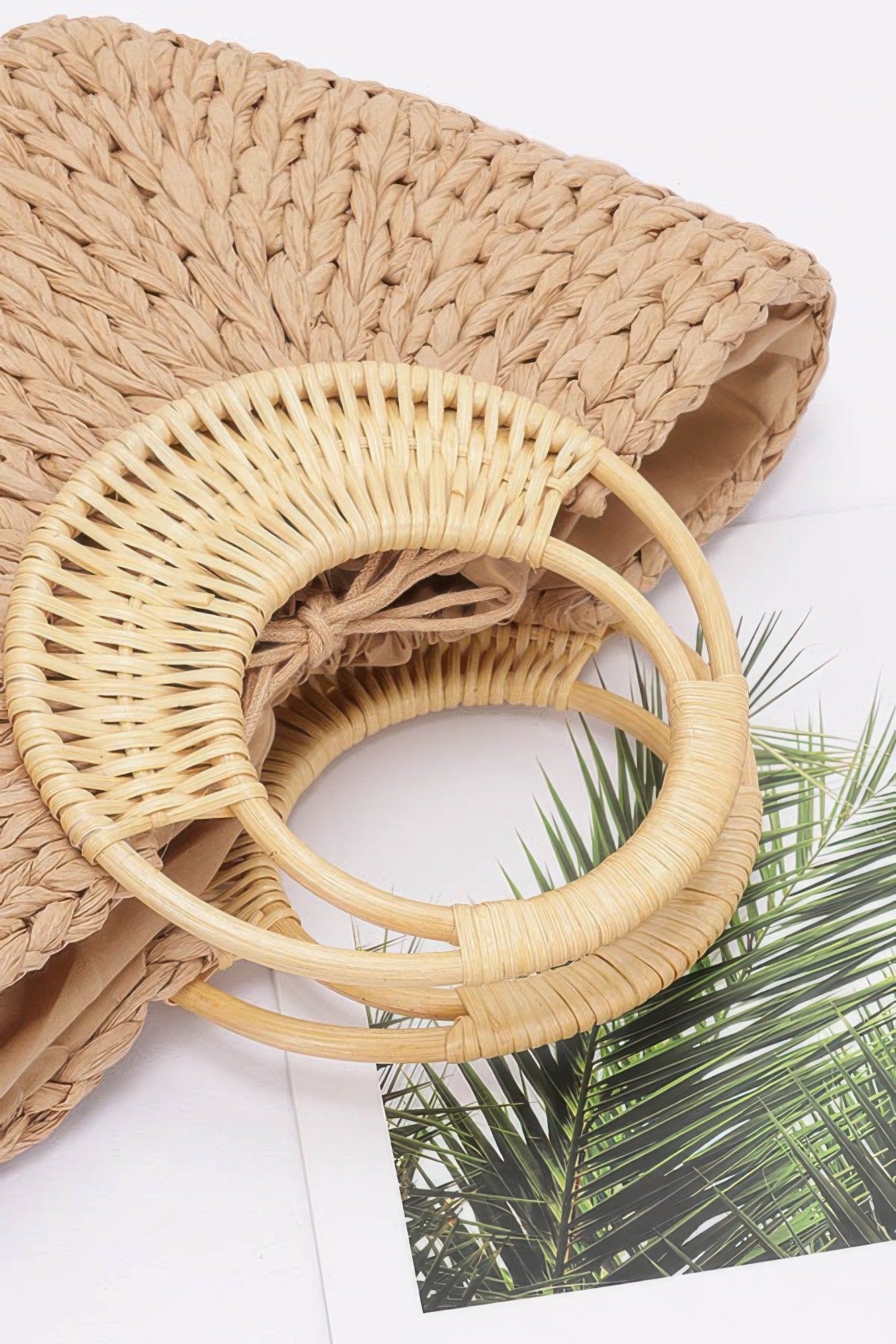 Faux Straw Bamboo Handle Tote Bag product image