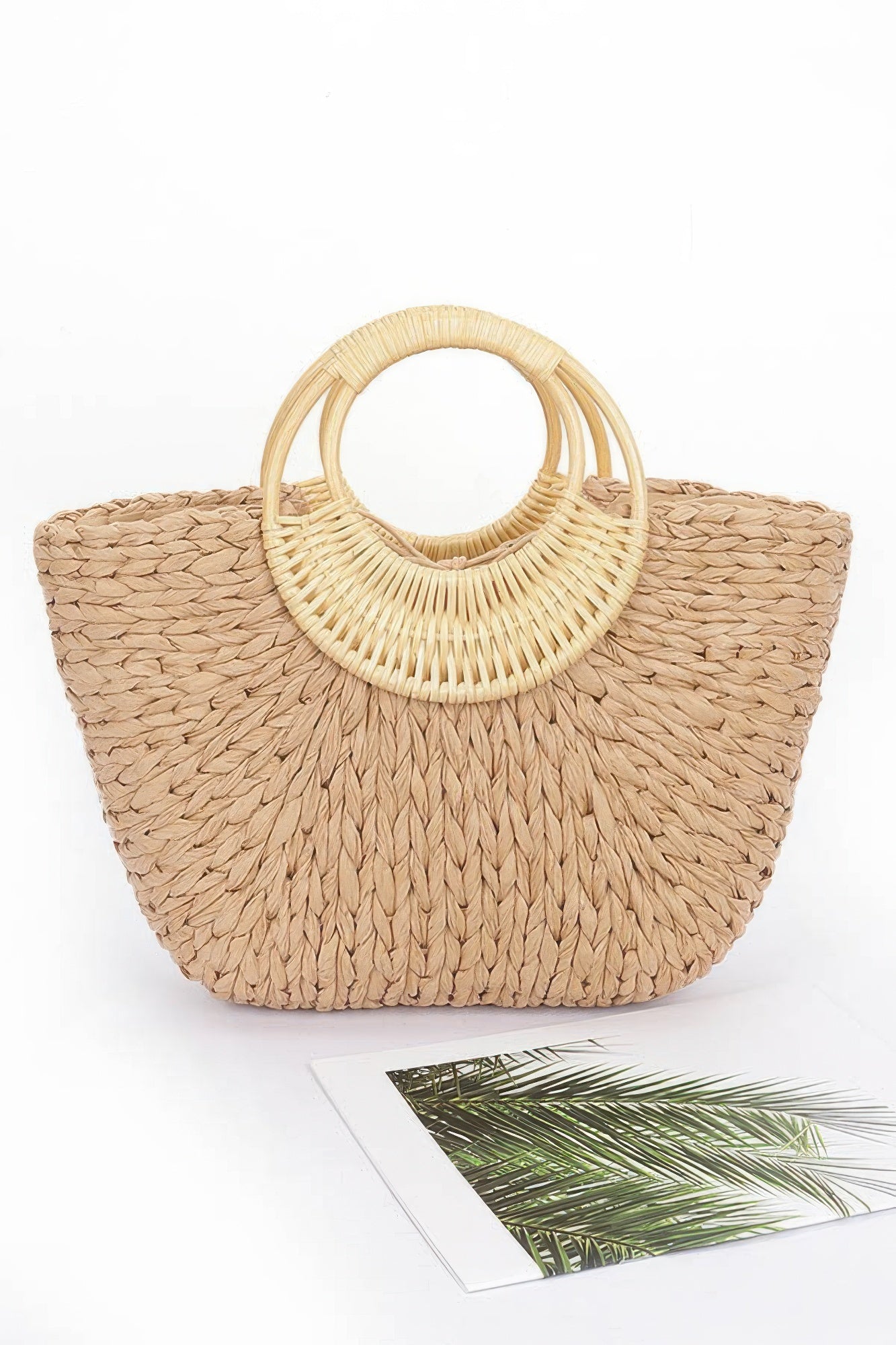 Faux Straw Bamboo Handle Tote Bag product image