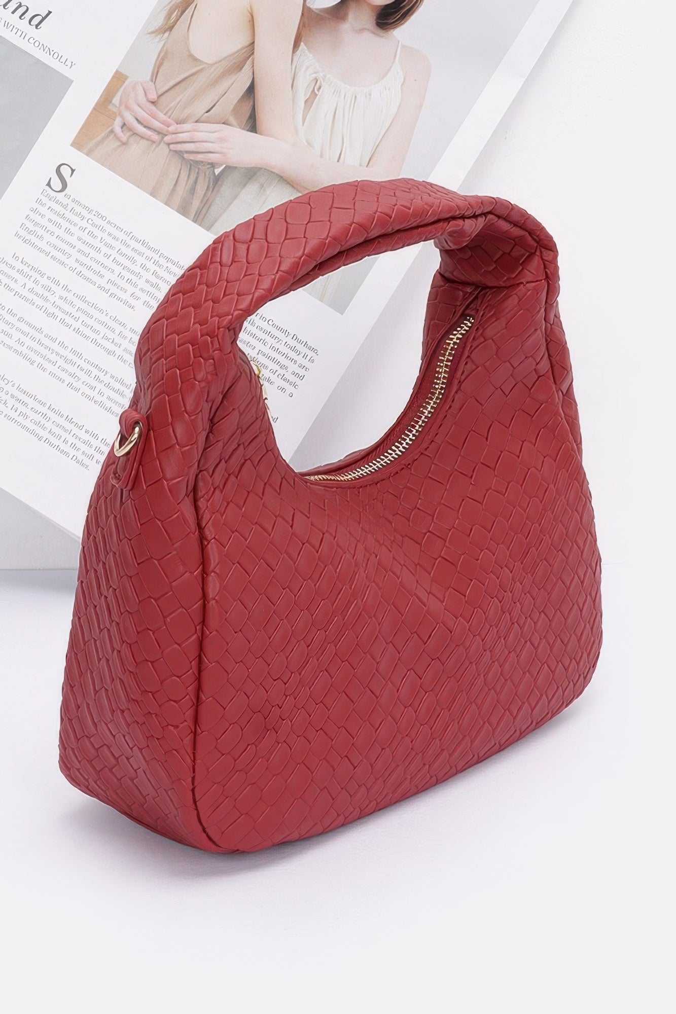 Embossed Faux Leather Hobo Bag product image