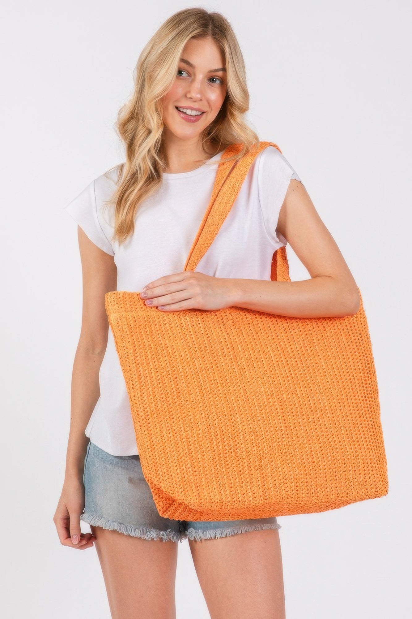 Solid Crochet Straw Bag product image