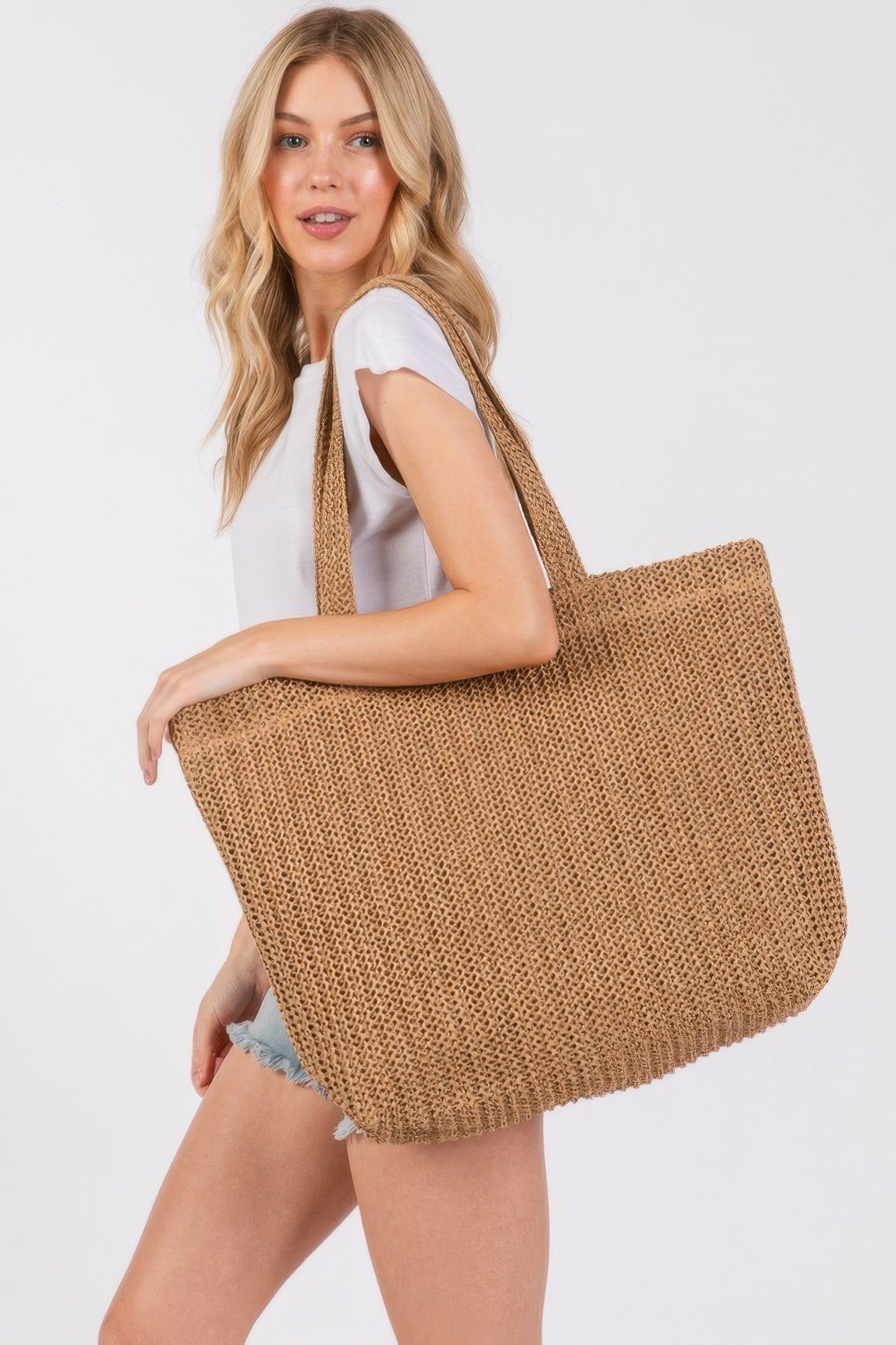 Solid Crochet Straw Bag product image