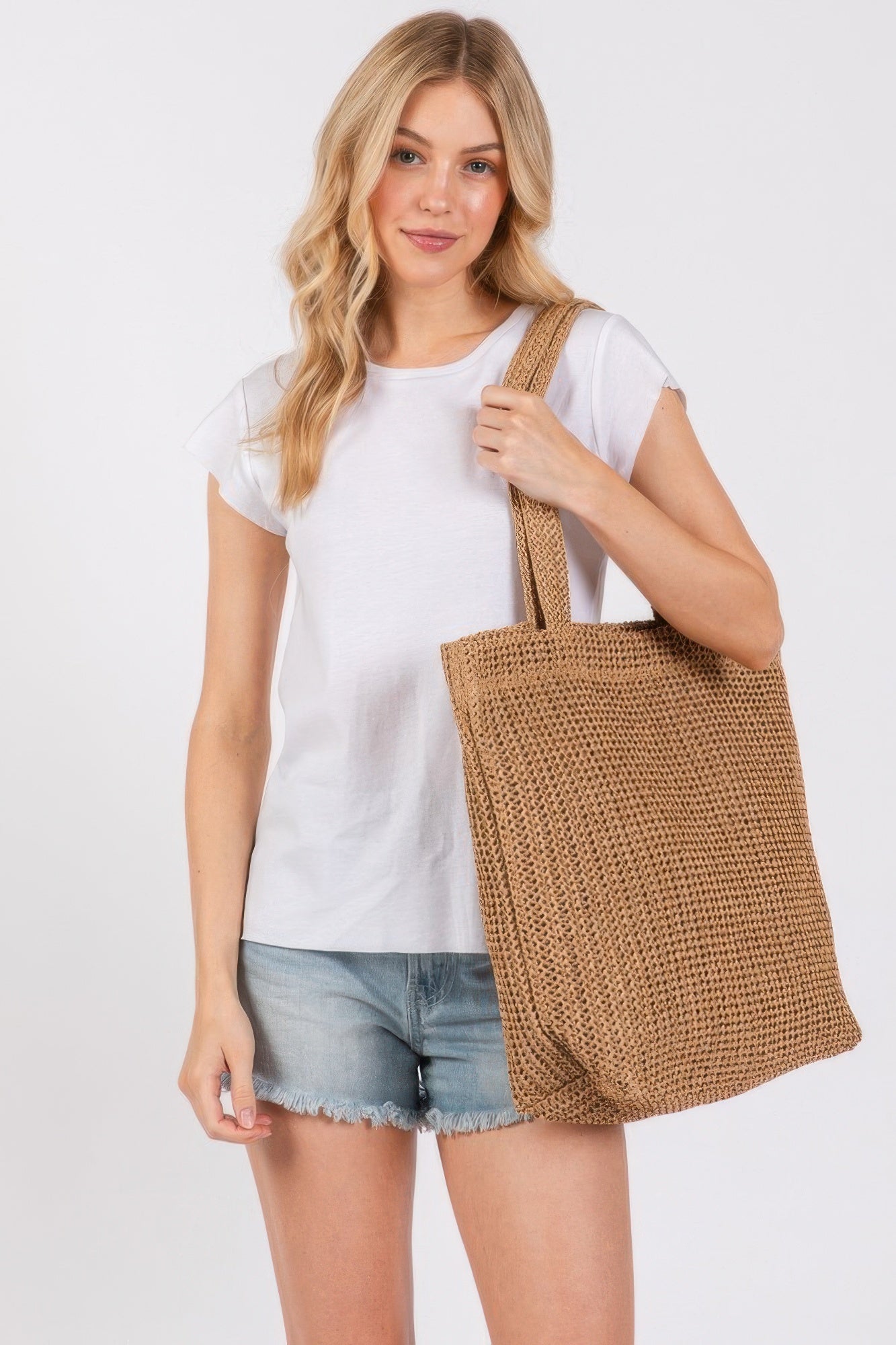 Solid Crochet Straw Bag product image