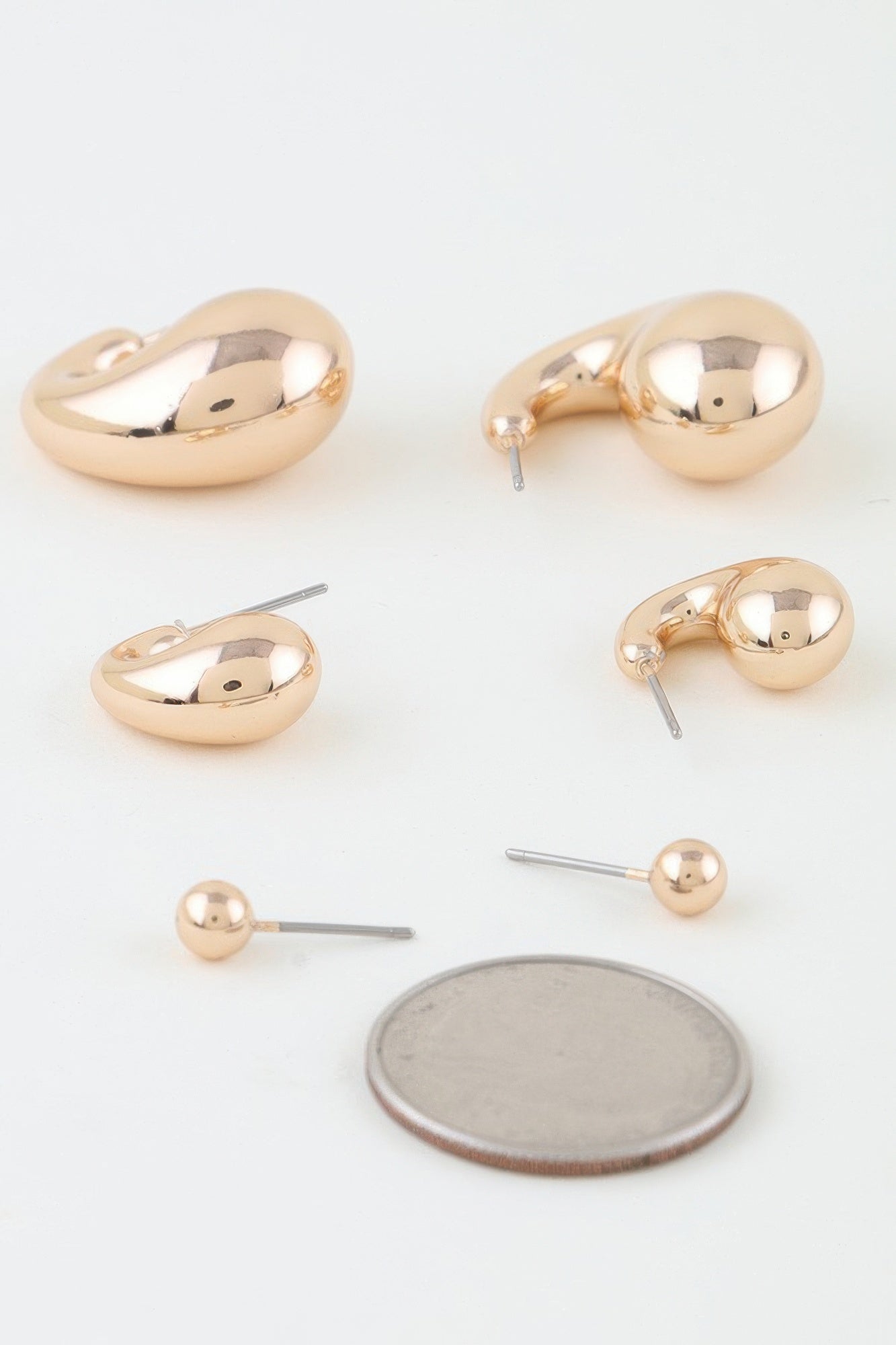 Triple Shiny Hoop N Bead Earrings Set product image