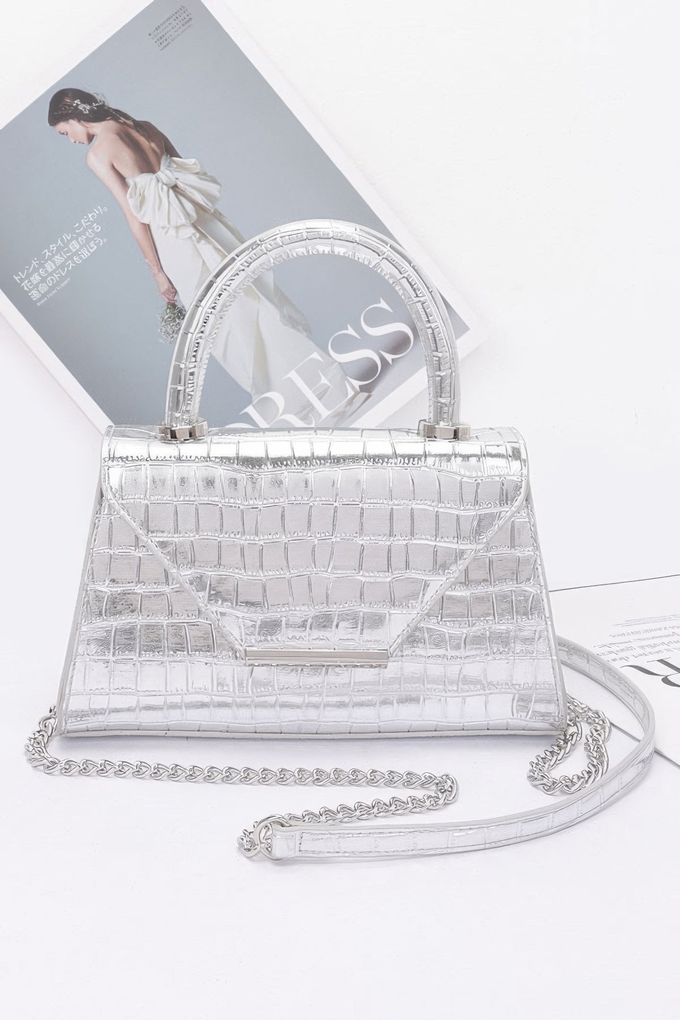 Crocodile Embossed Metallic Leather Top Handle Bag product image
