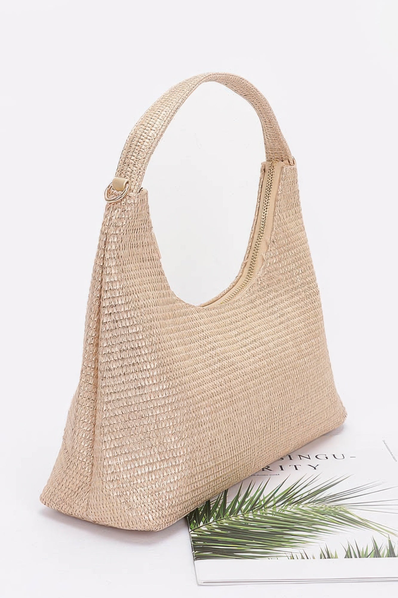 Metallic Faux Straw Hobo Bag product image