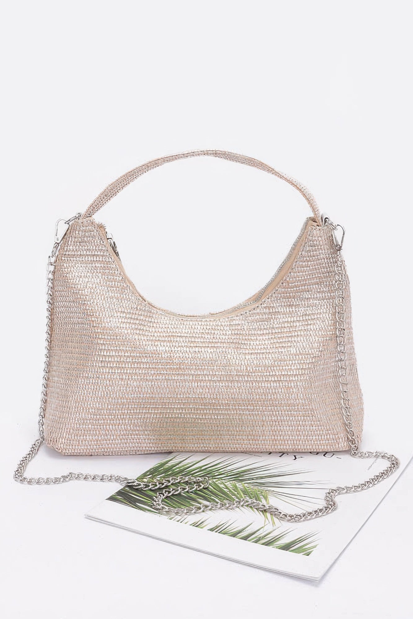 Metallic Faux Straw Hobo Bag product image