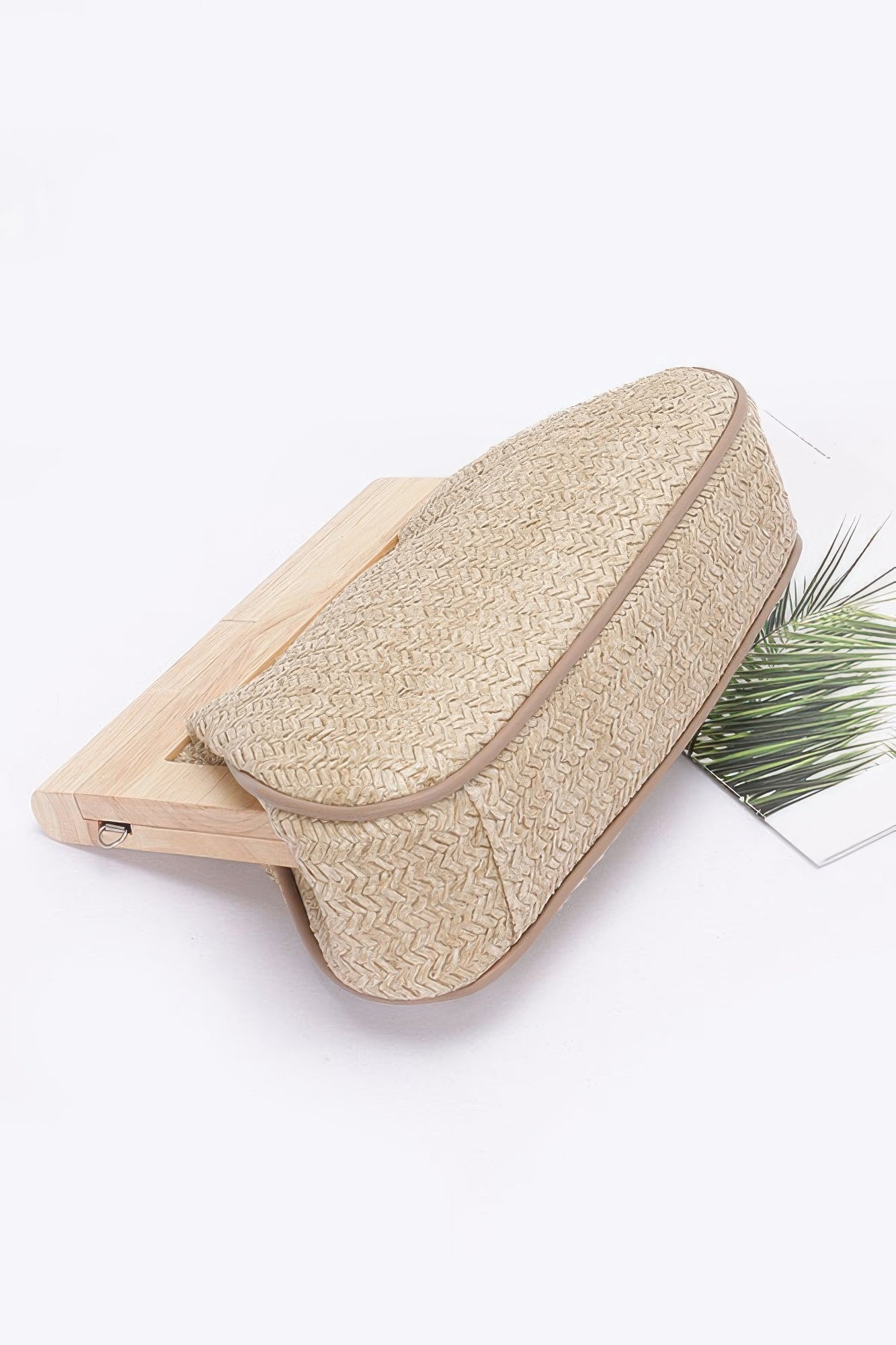 Faux Straw Wood Frame Clutch product image