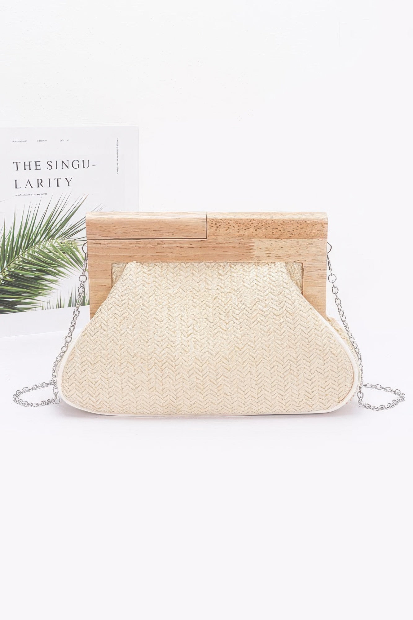 Faux Straw Wood Frame Clutch product image