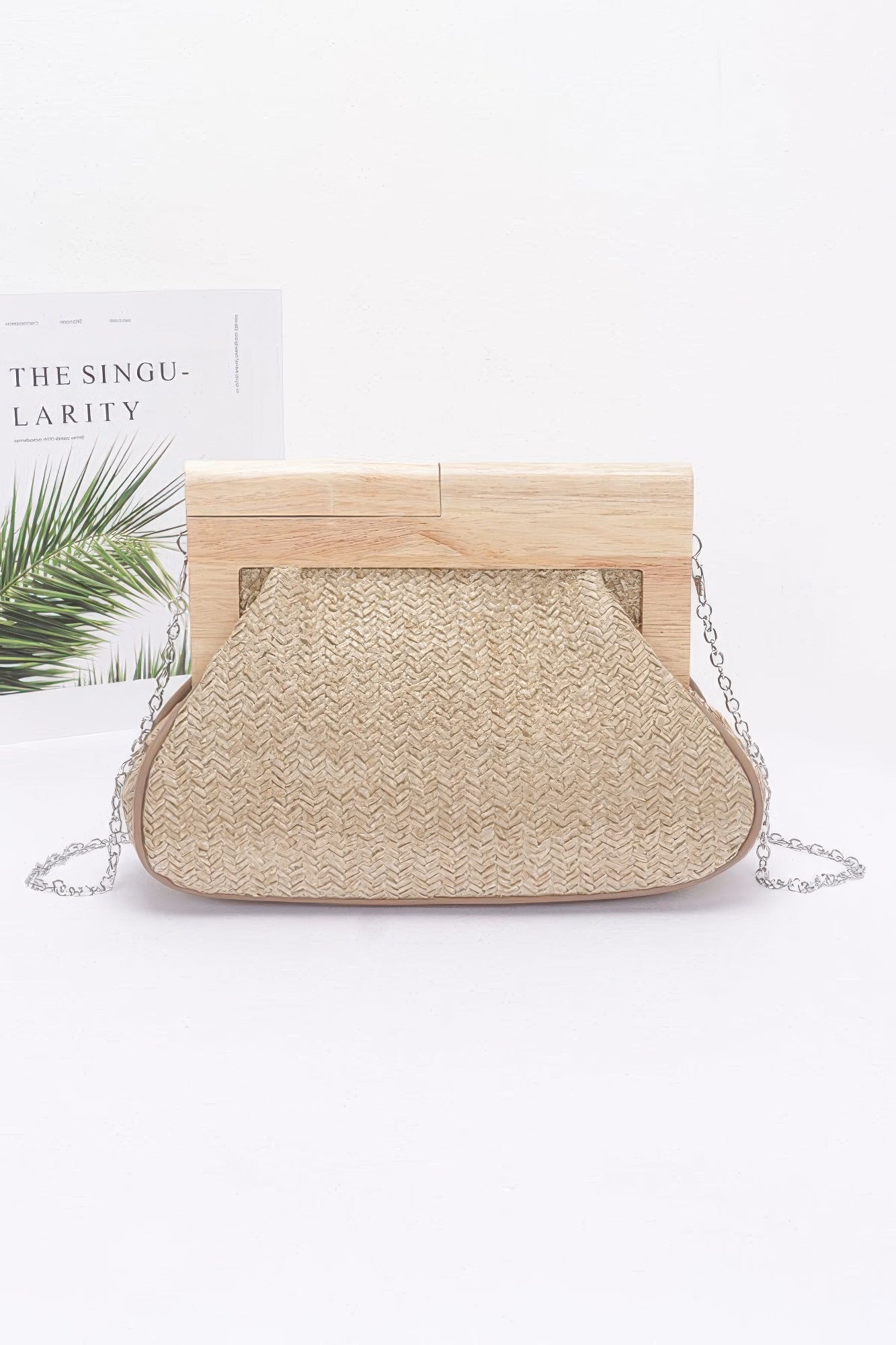 Faux Straw Wood Frame Clutch product image