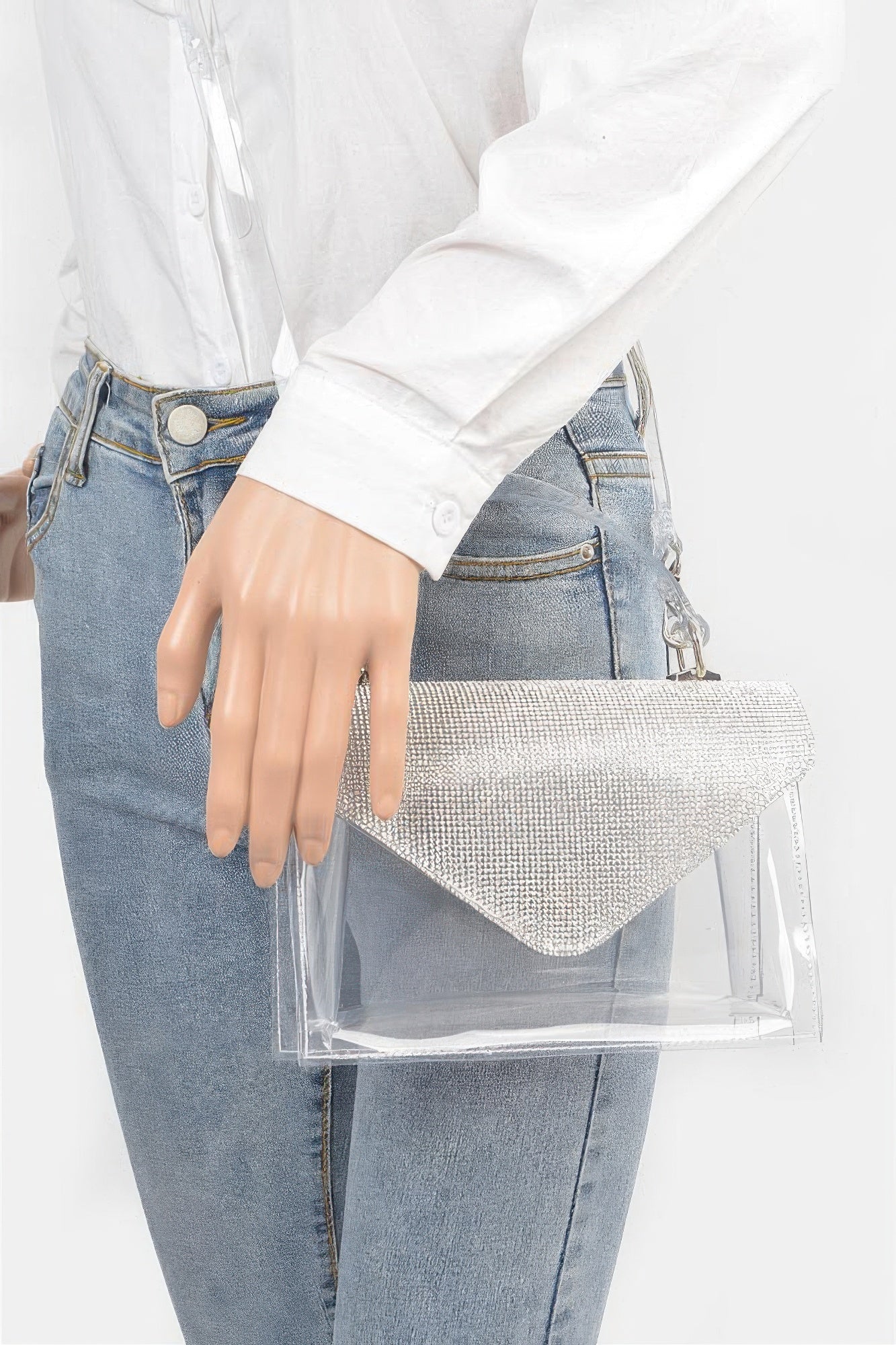 Transparent Rhinestone Top Handle Flap Bag product image