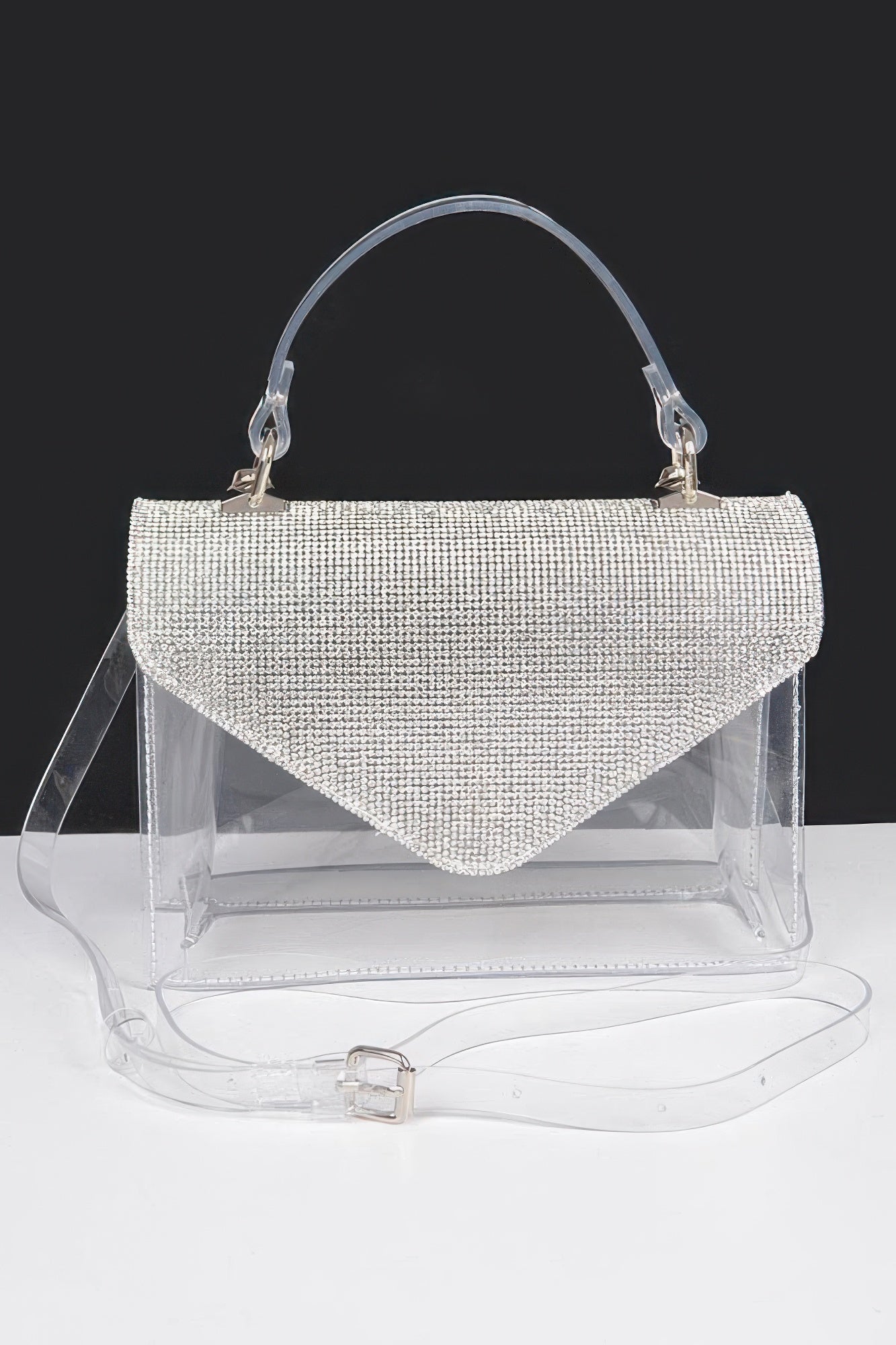 Transparent Rhinestone Top Handle Flap Bag product image