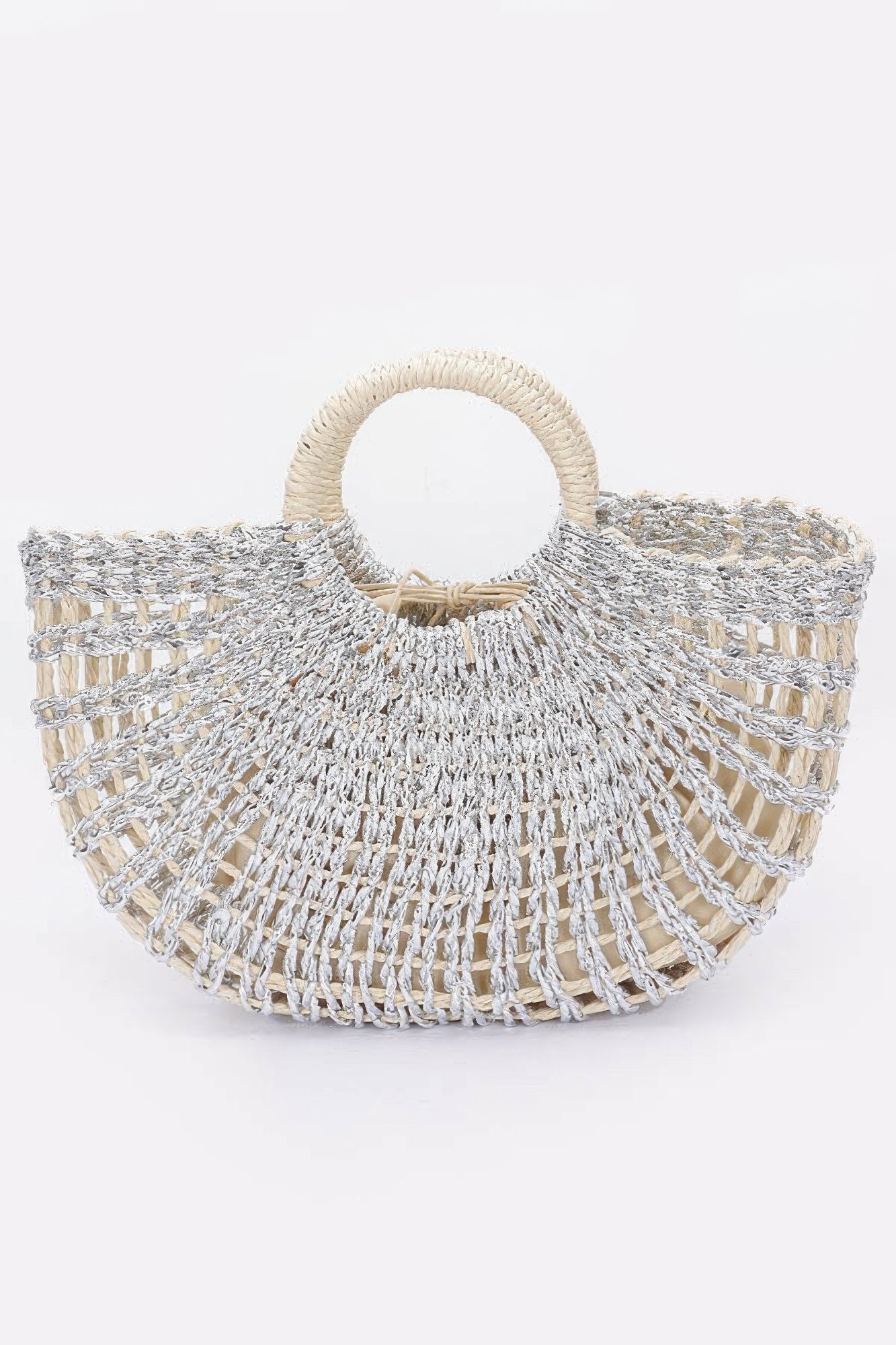 Metallic Faux Straw Tote Bag W Pouch product image