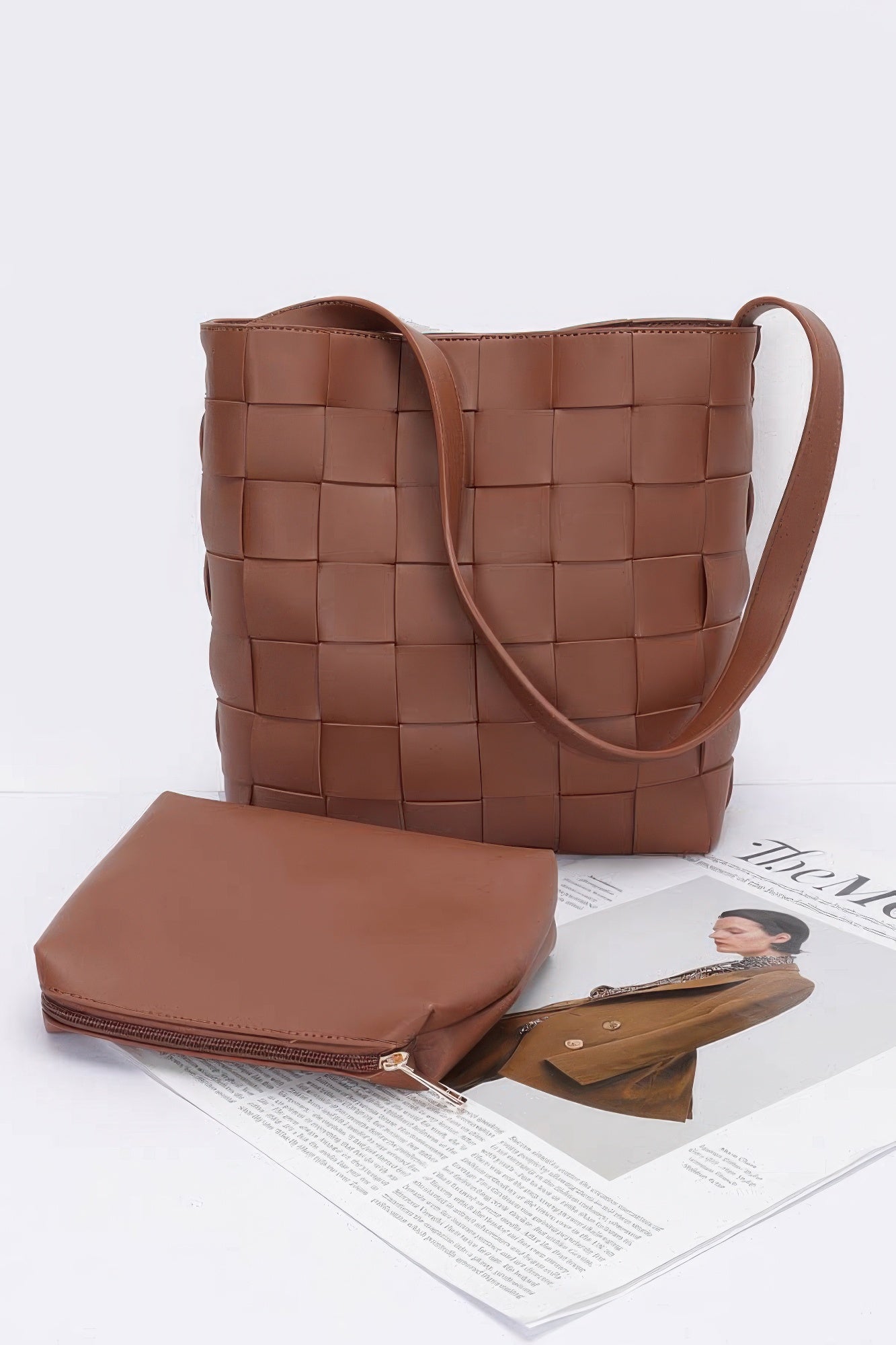 Faux Leather Braided Shoulder Bag W Pouch product image