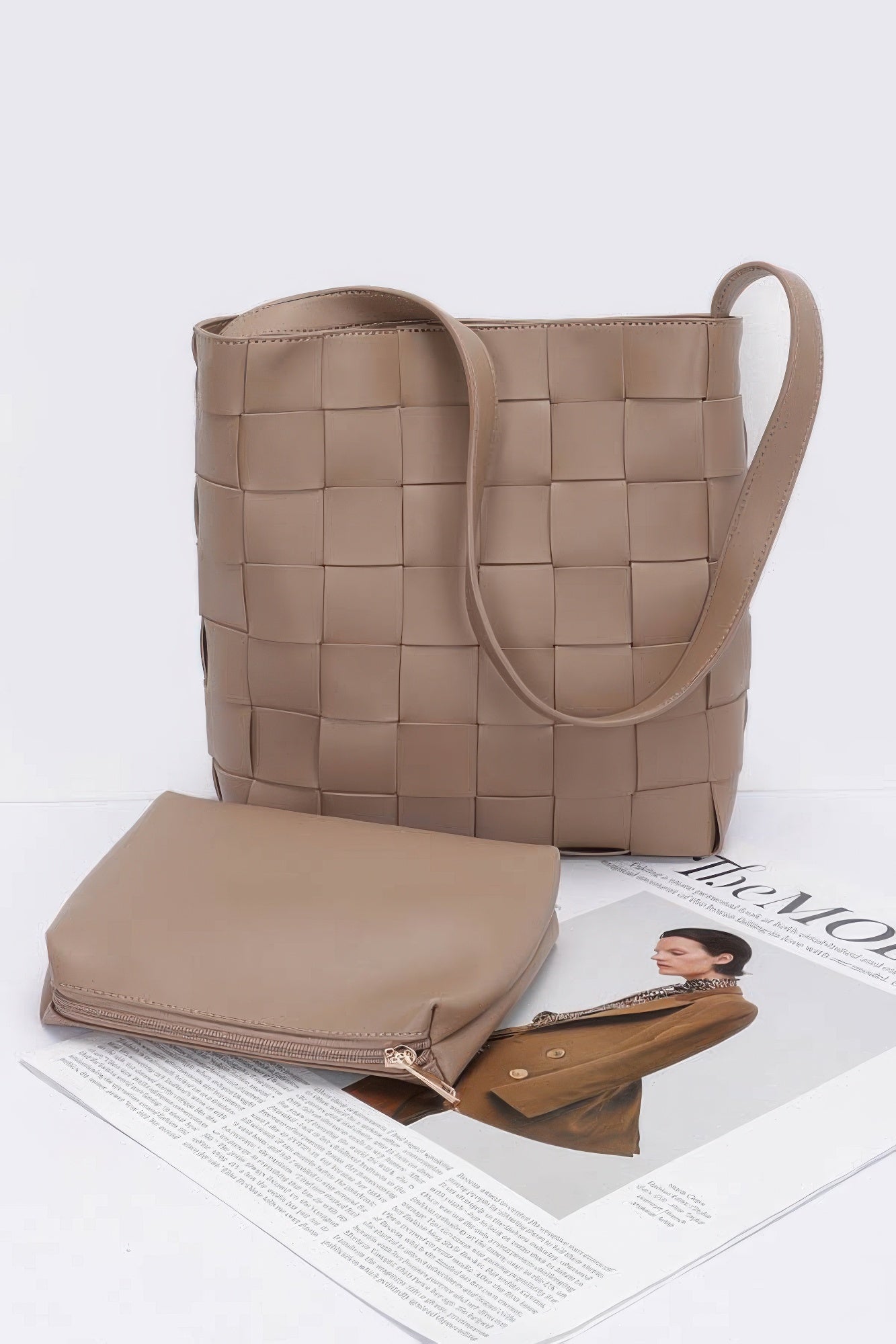 Faux Leather Braided Shoulder Bag W Pouch product image