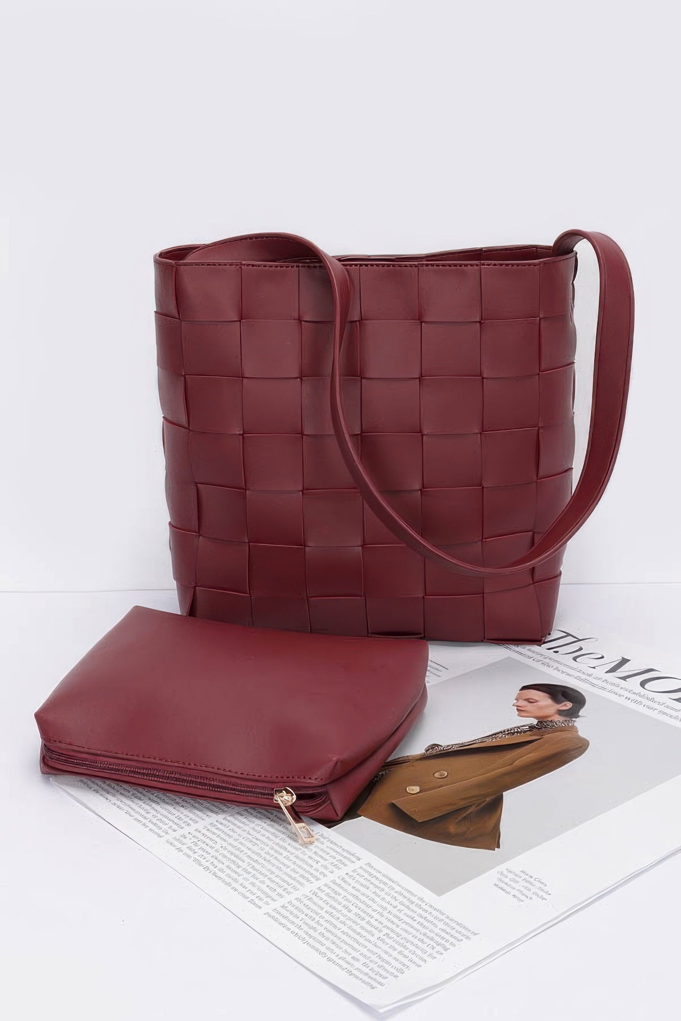 Faux Leather Braided Shoulder Bag W Pouch product image