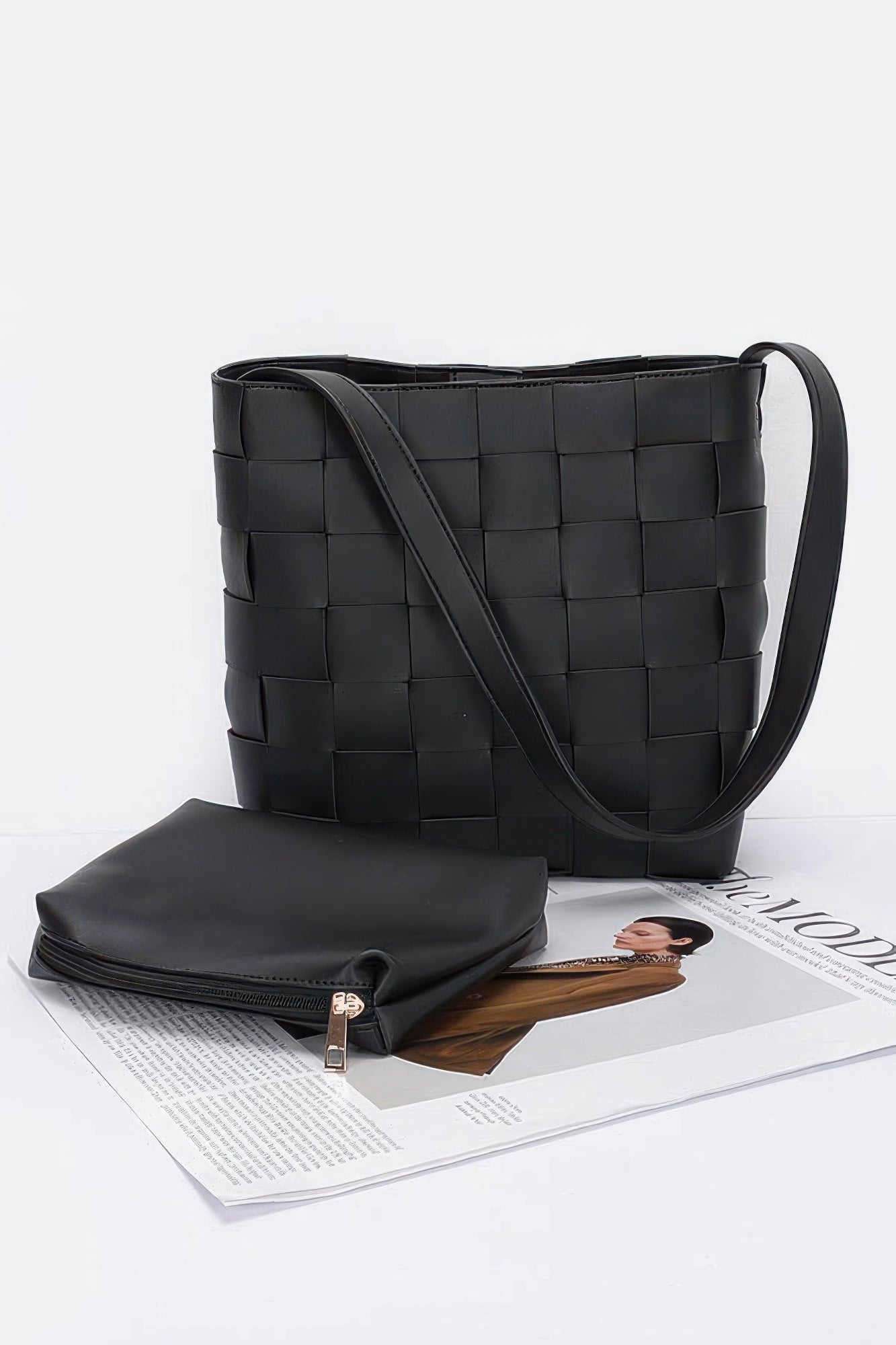 Faux Leather Braided Shoulder Bag W Pouch product image