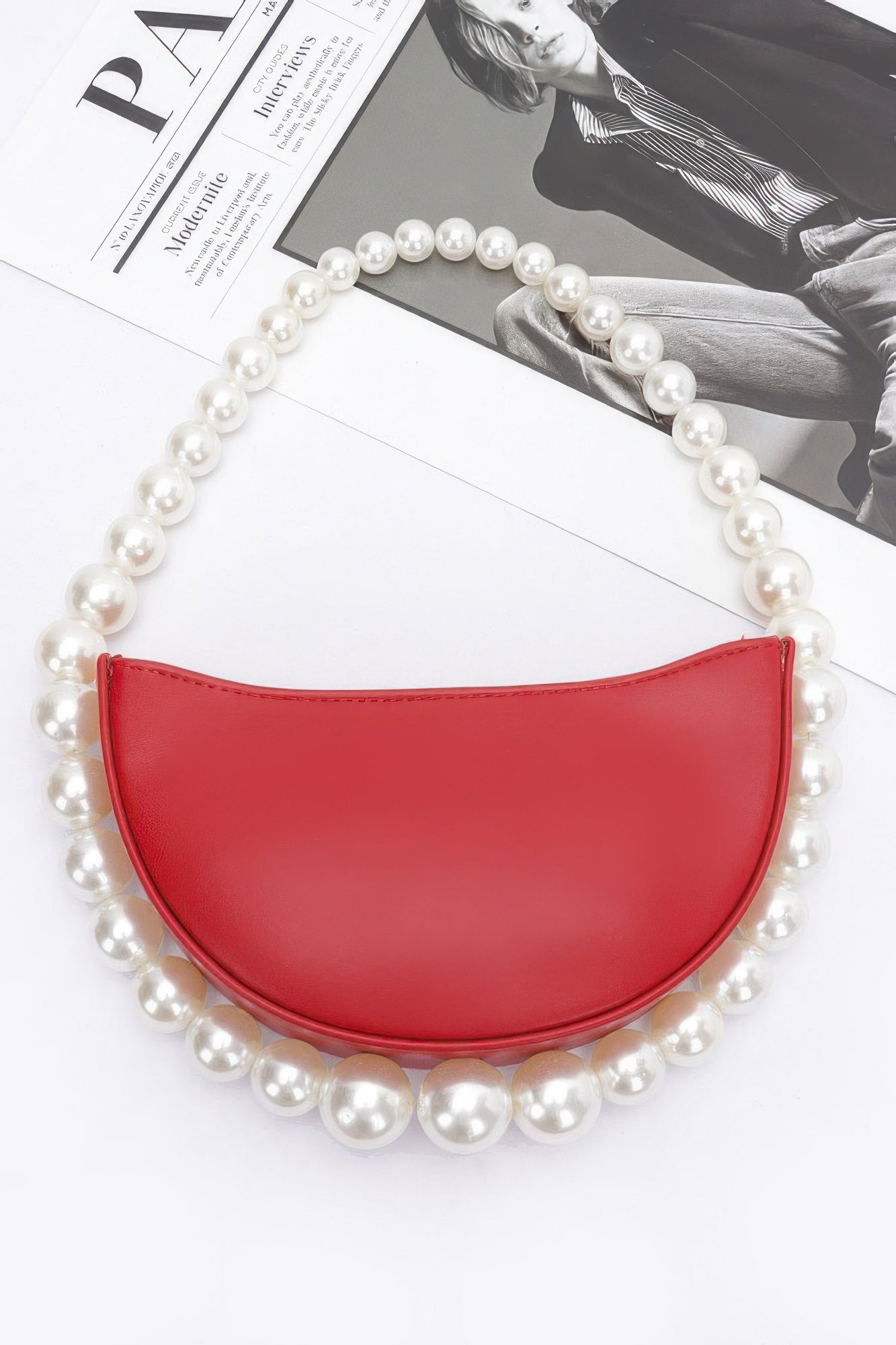 Faux Pearl Handle Half Moon Bag product image