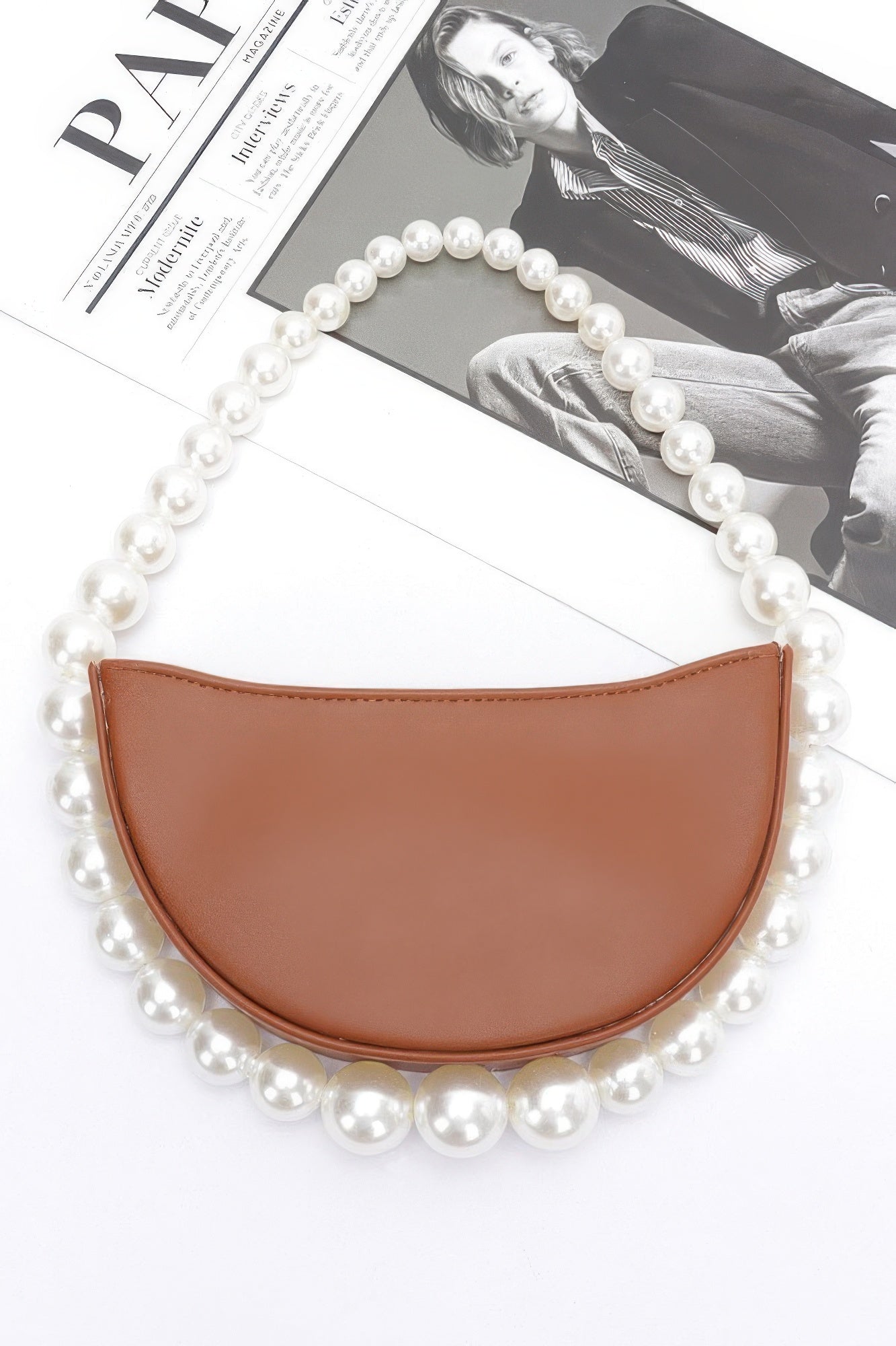 Faux Pearl Handle Half Moon Bag product image