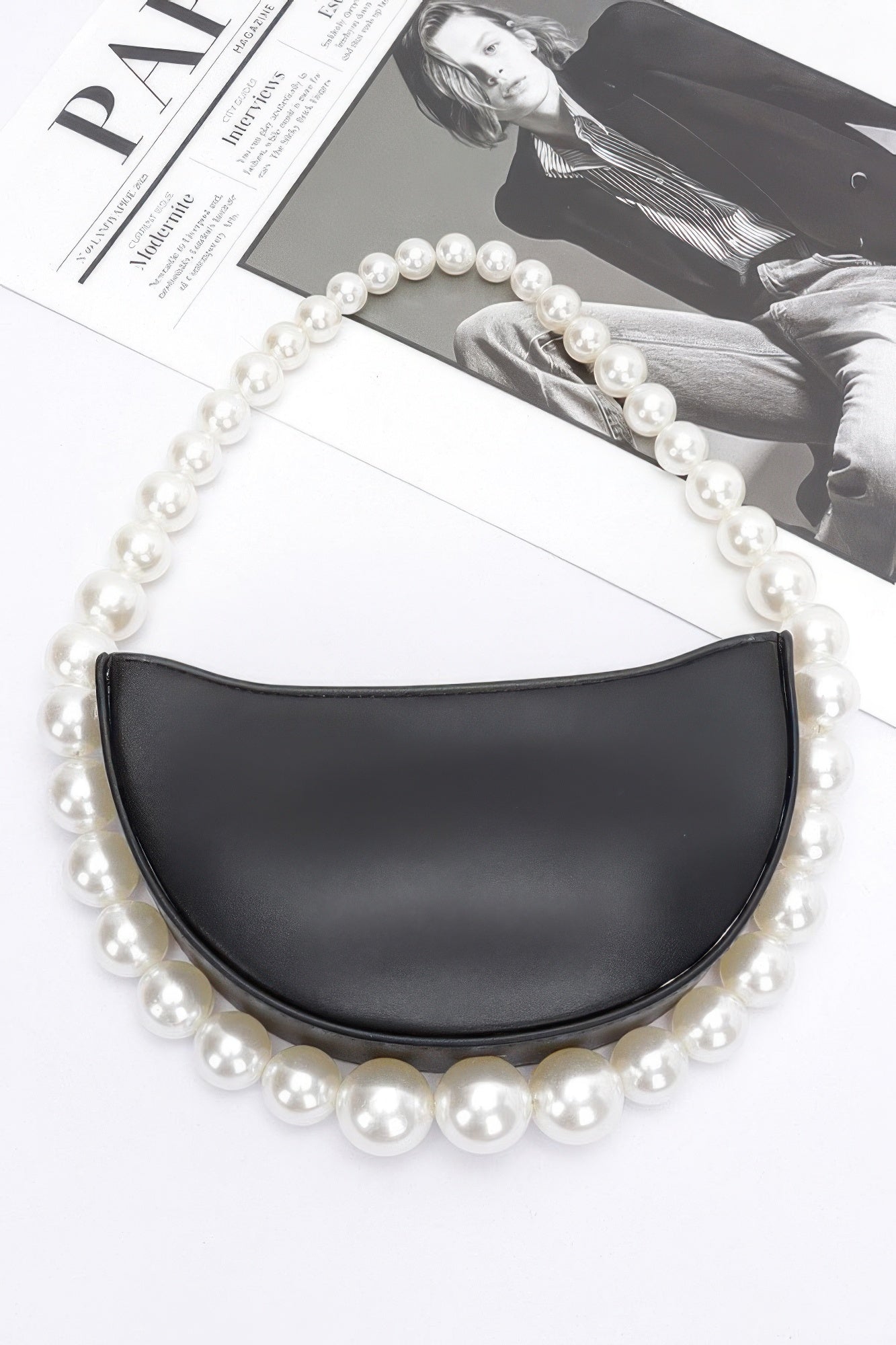 Faux Pearl Handle Half Moon Bag product image