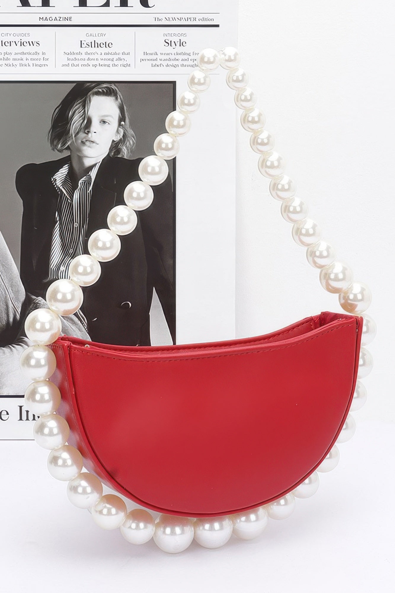 Faux Pearl Handle Half Moon Bag product image