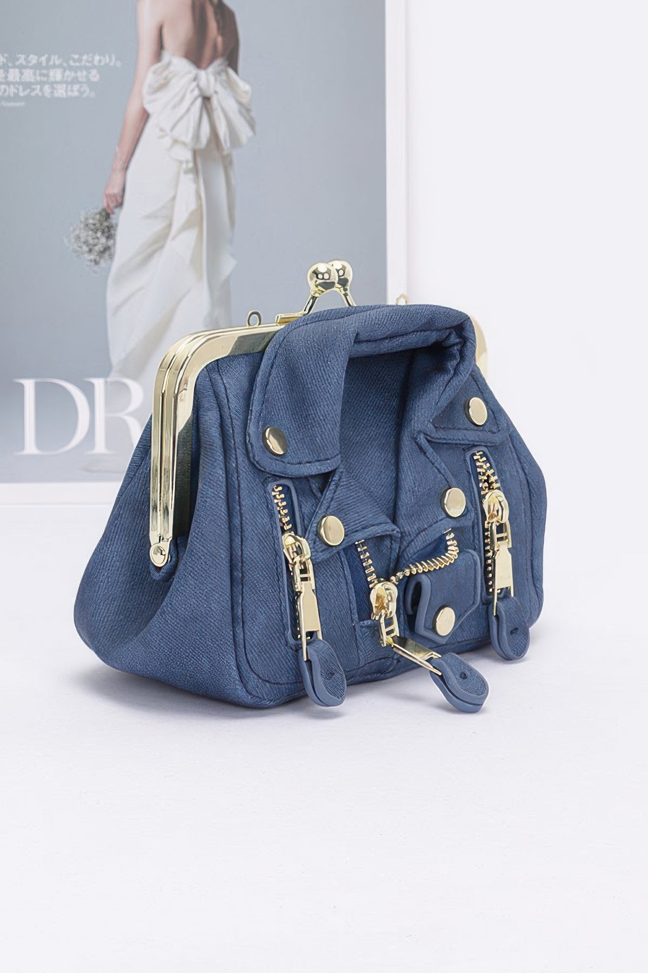 Faux Denim Leather Jacket Style Crossbody Bag product image