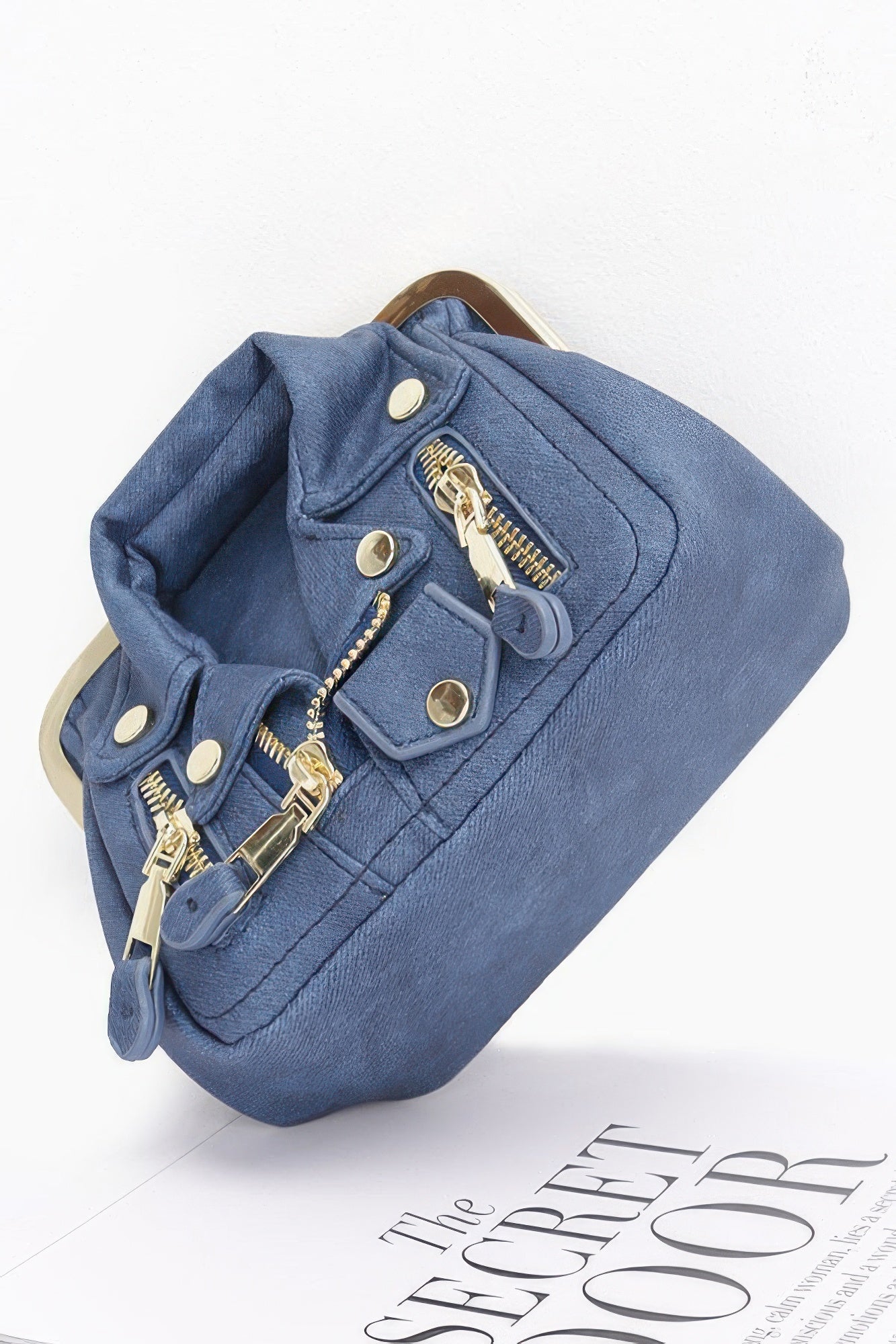 Faux Denim Leather Jacket Style Crossbody Bag product image