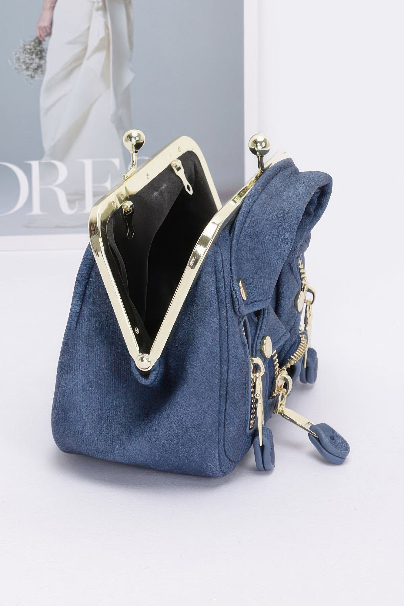 Faux Denim Leather Jacket Style Crossbody Bag product image