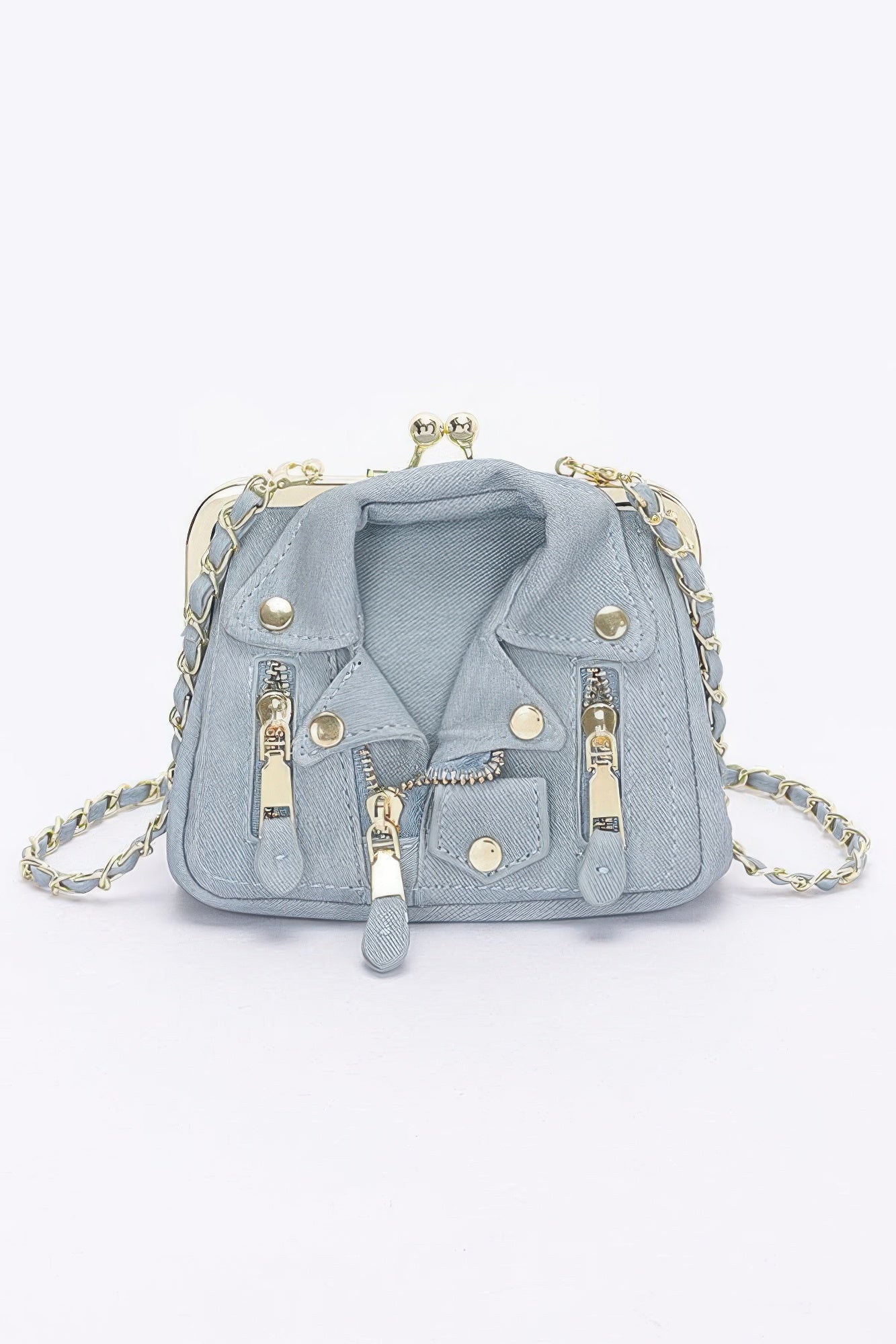 Faux Denim Leather Jacket Style Crossbody Bag product image