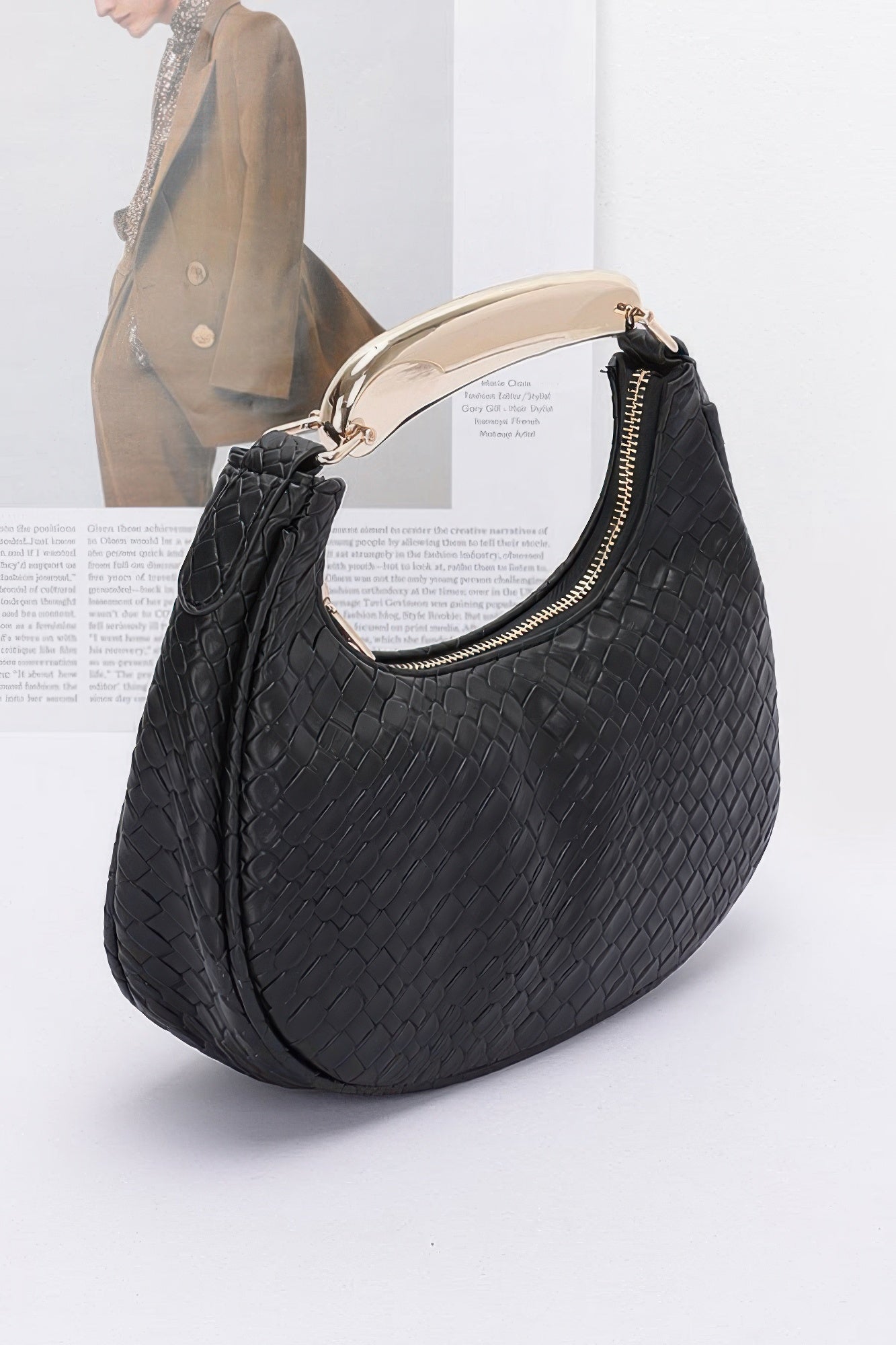 Embossed Faux Leather Metal Handle Bag product image