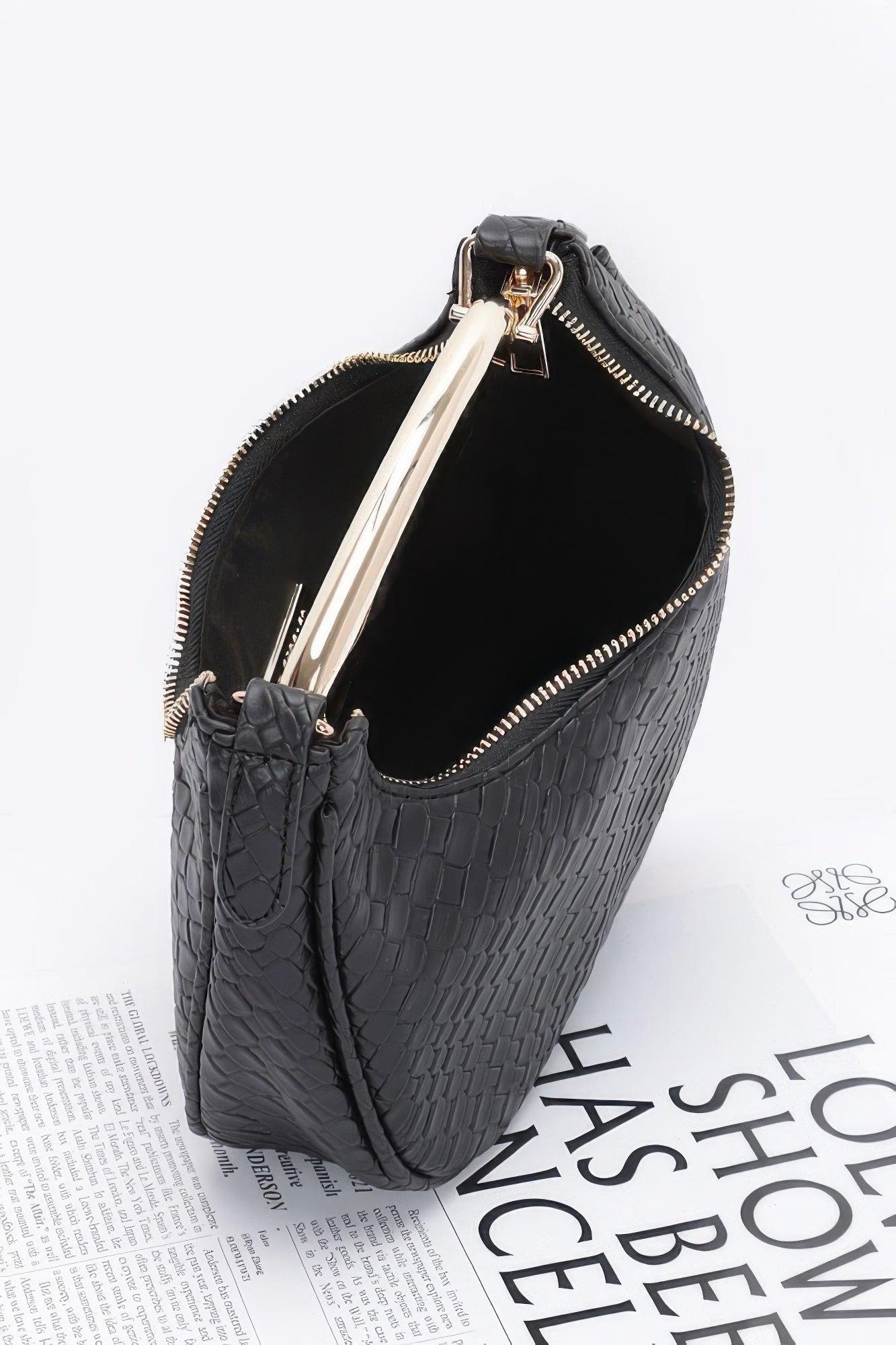 Embossed Faux Leather Metal Handle Bag product image