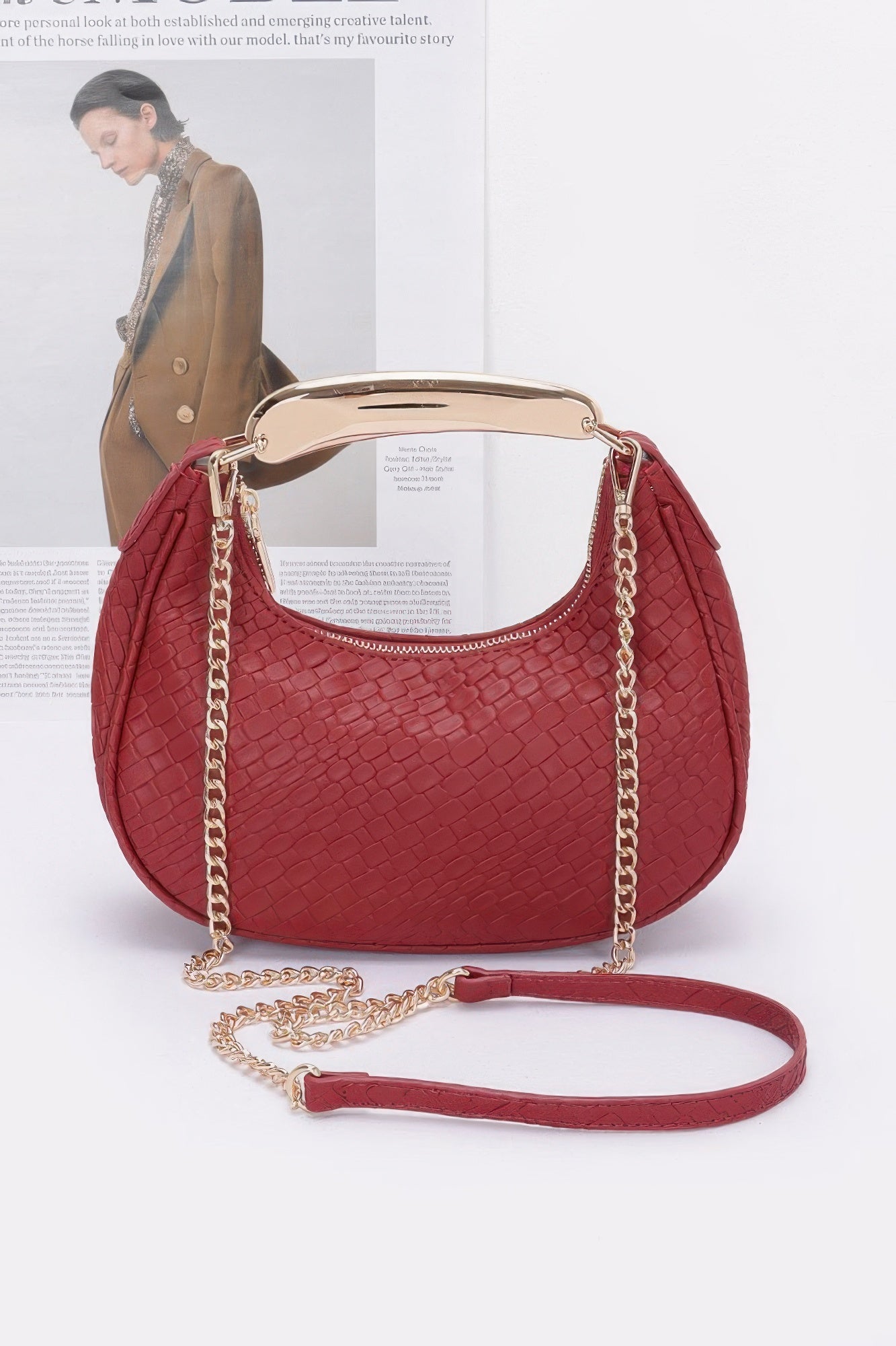 Embossed Faux Leather Metal Handle Bag product image