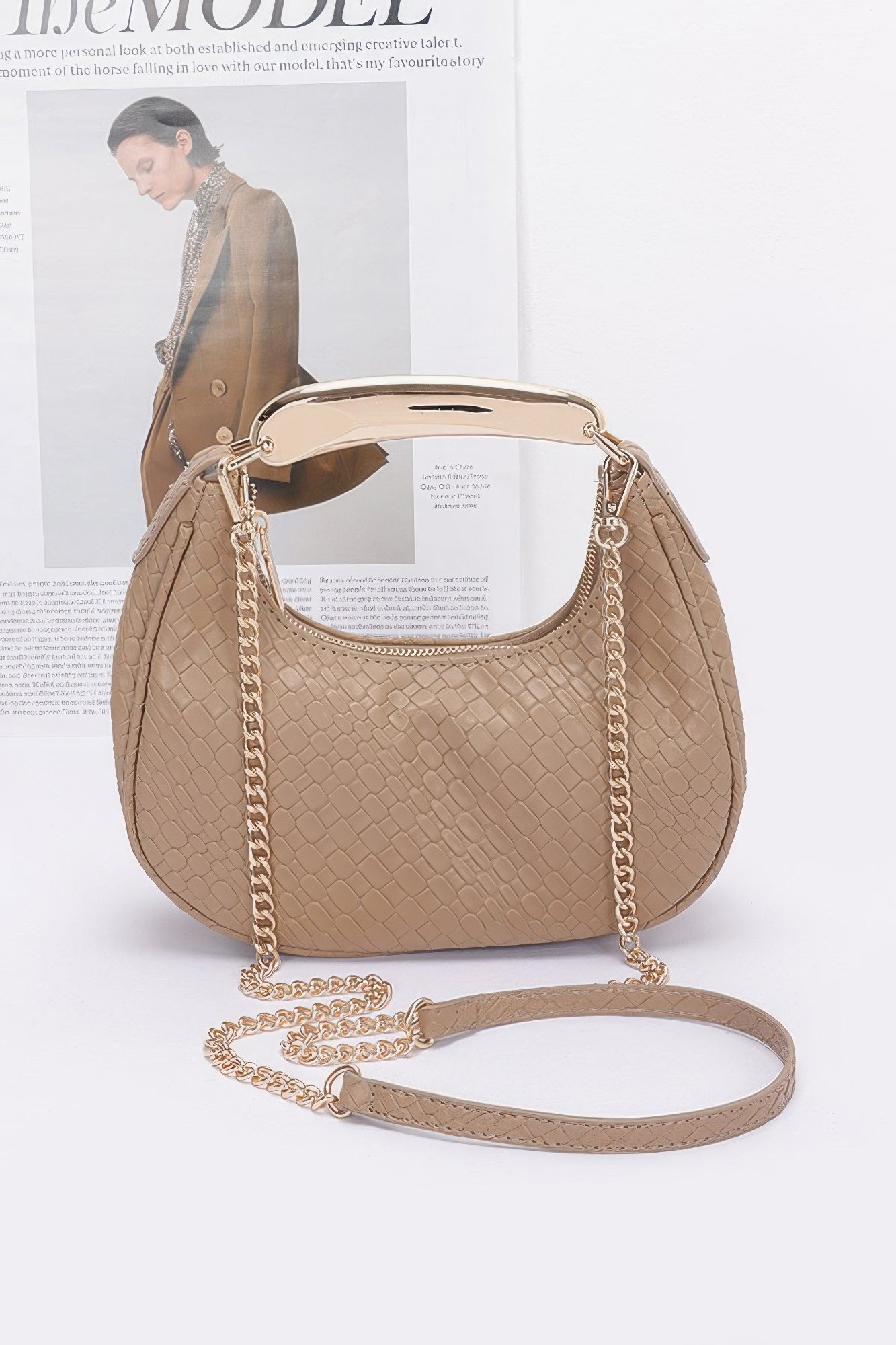 Embossed Faux Leather Metal Handle Bag product image