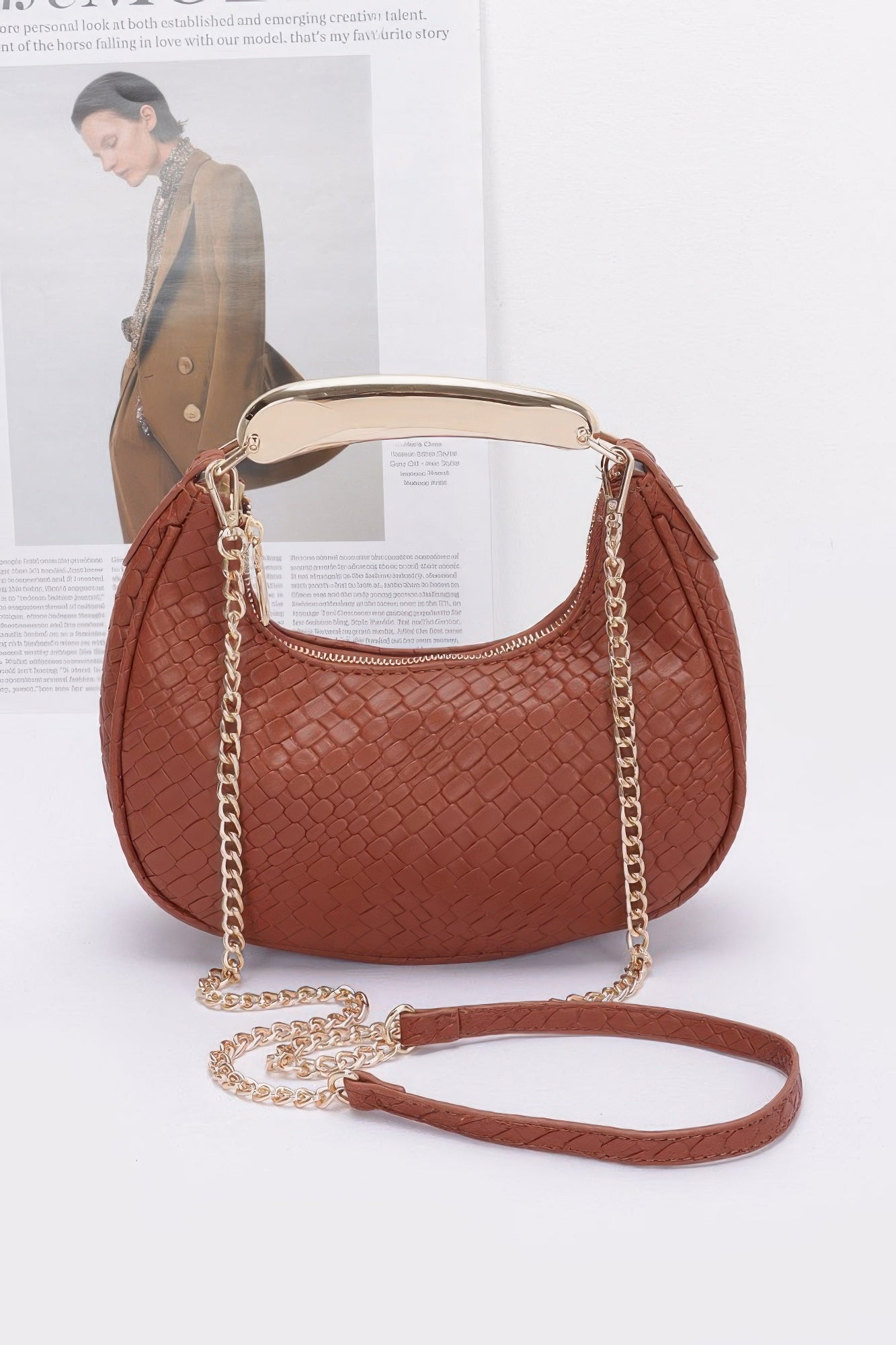 Embossed Faux Leather Metal Handle Bag product image