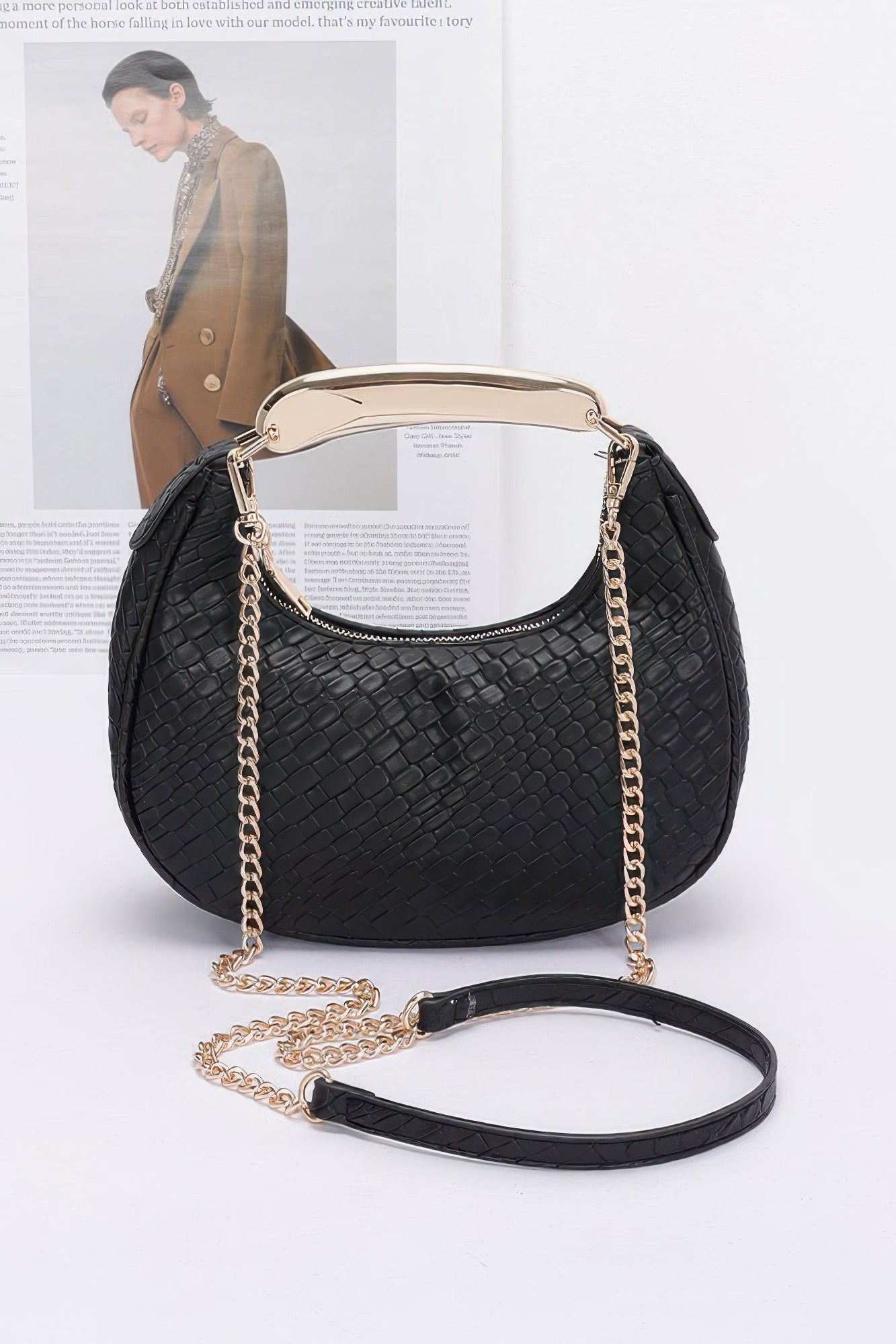 Embossed Faux Leather Metal Handle Bag product image