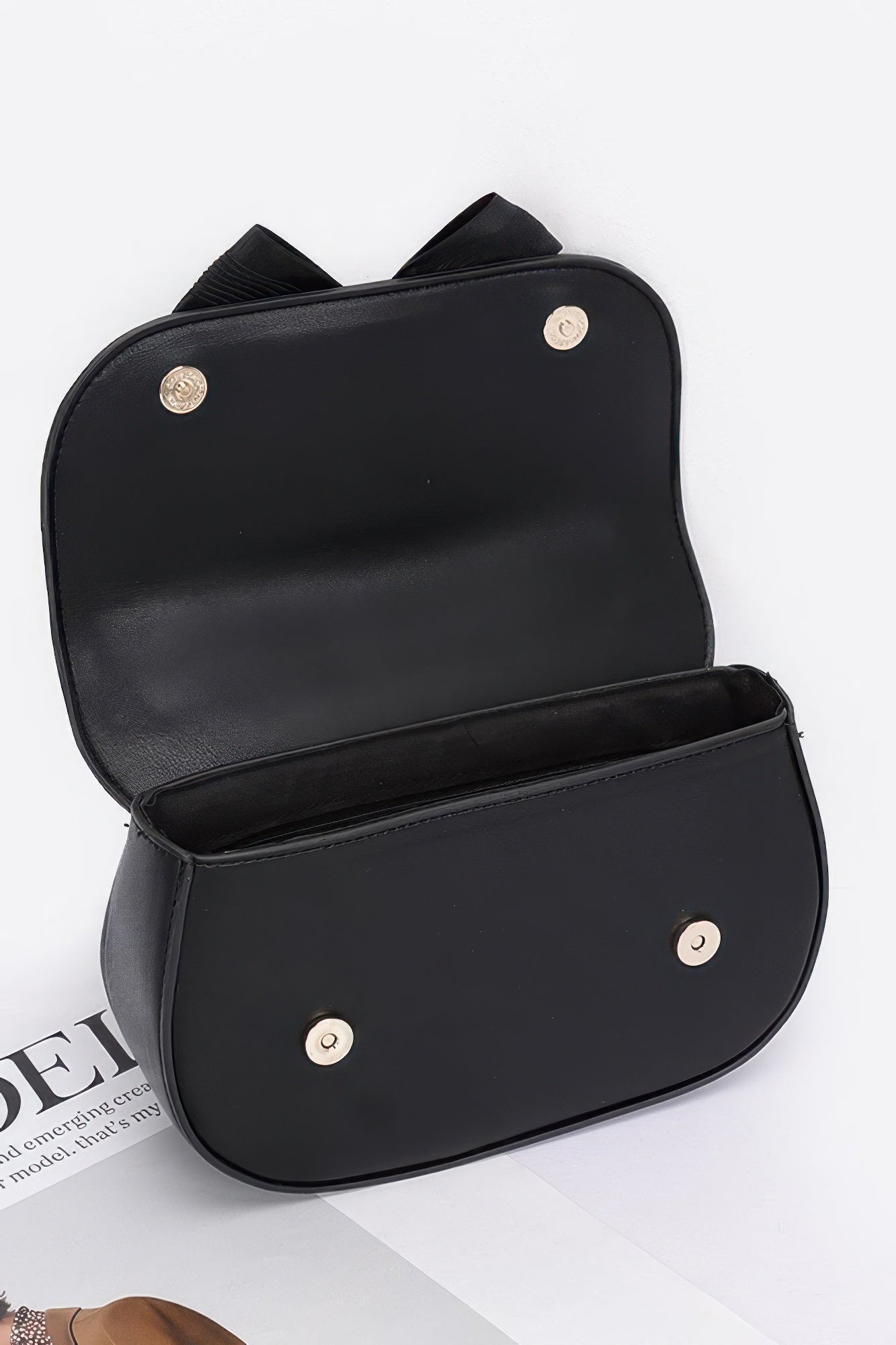 Faux Leather Flower Ribbon Top Handle Flap Bag product image