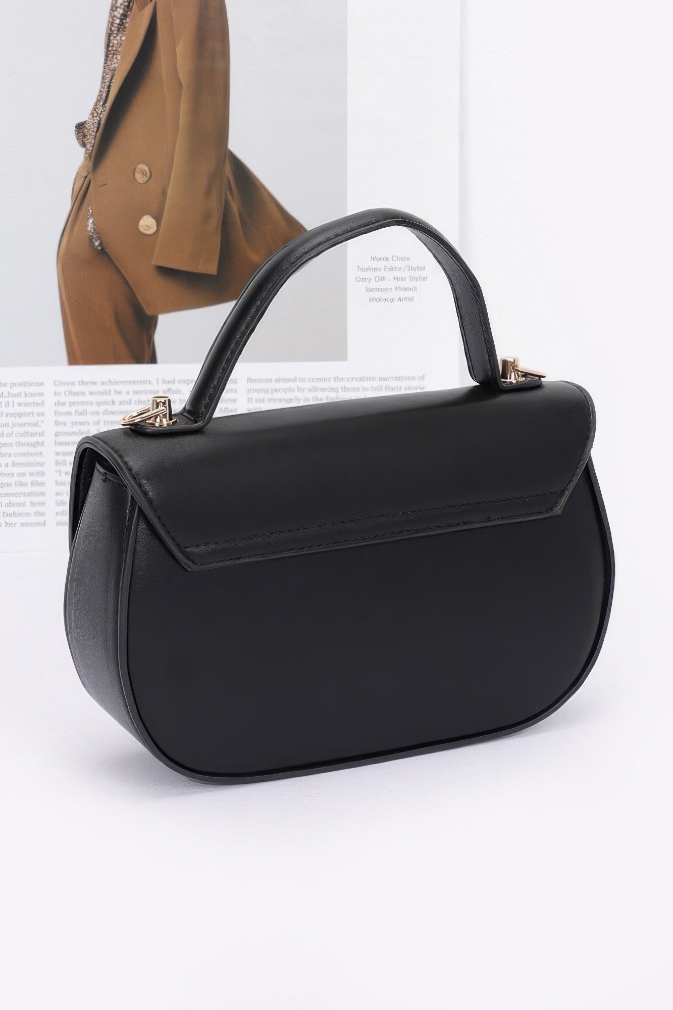 Faux Leather Flower Ribbon Top Handle Flap Bag product image