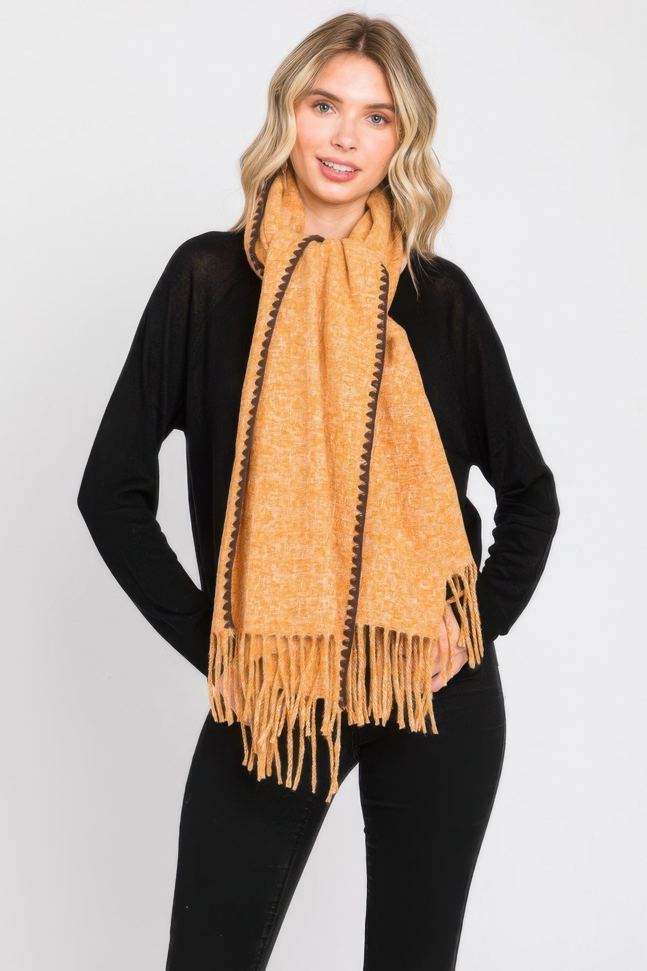 Textured Solid Fringe Scarf product image