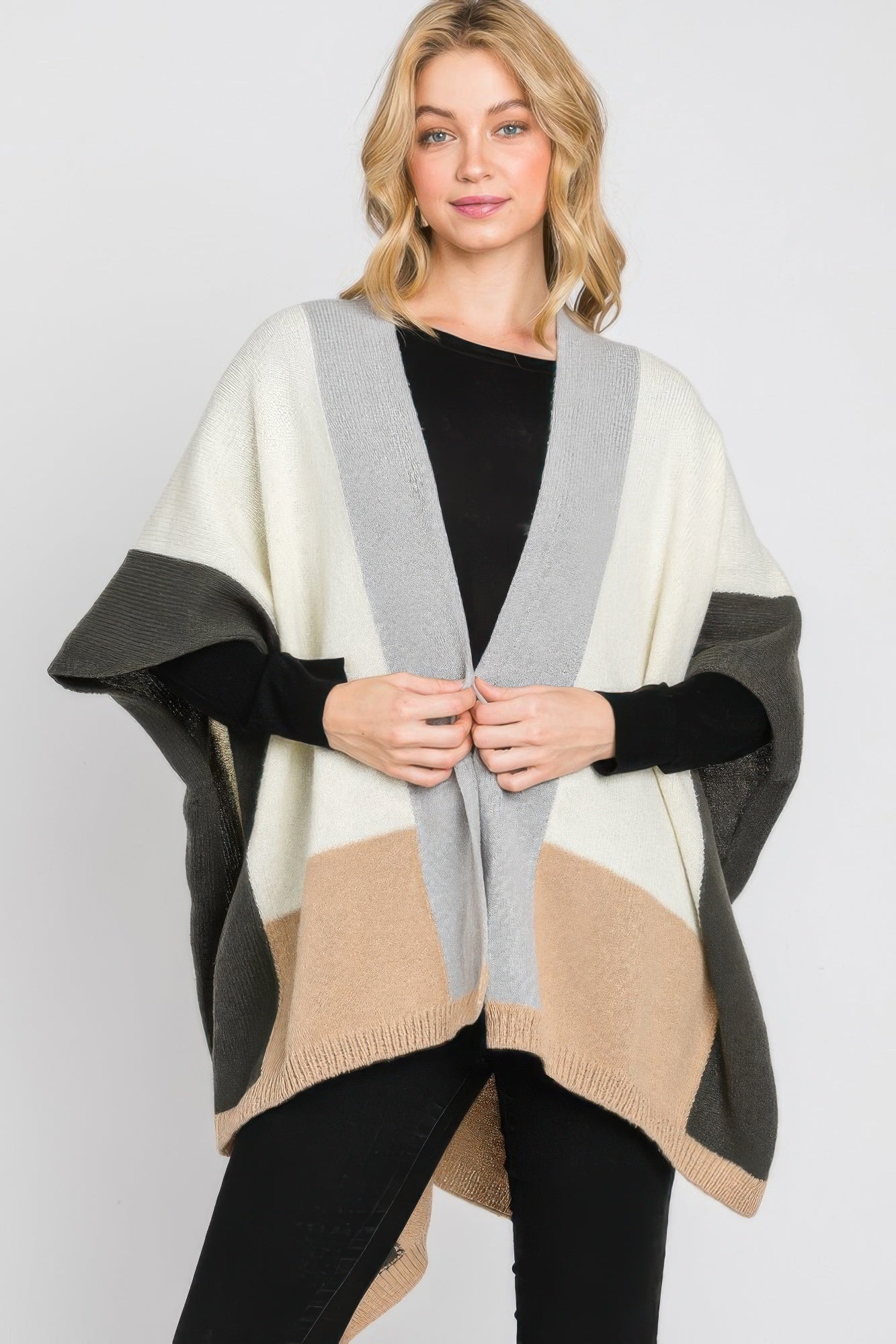 Soft Color Blocked Ruana product image