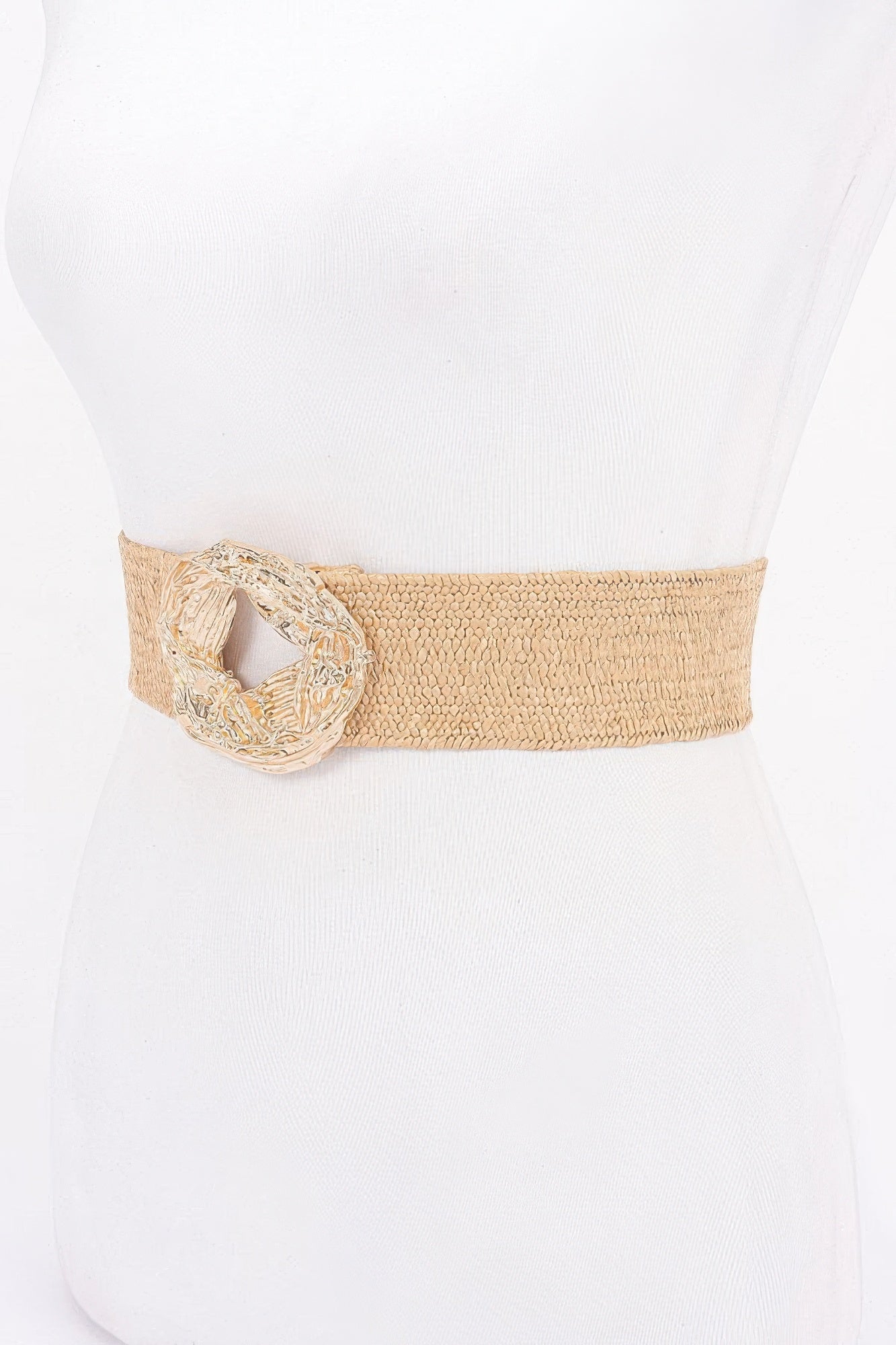 Metal Buckle Elastic Faux Straw Belt product image