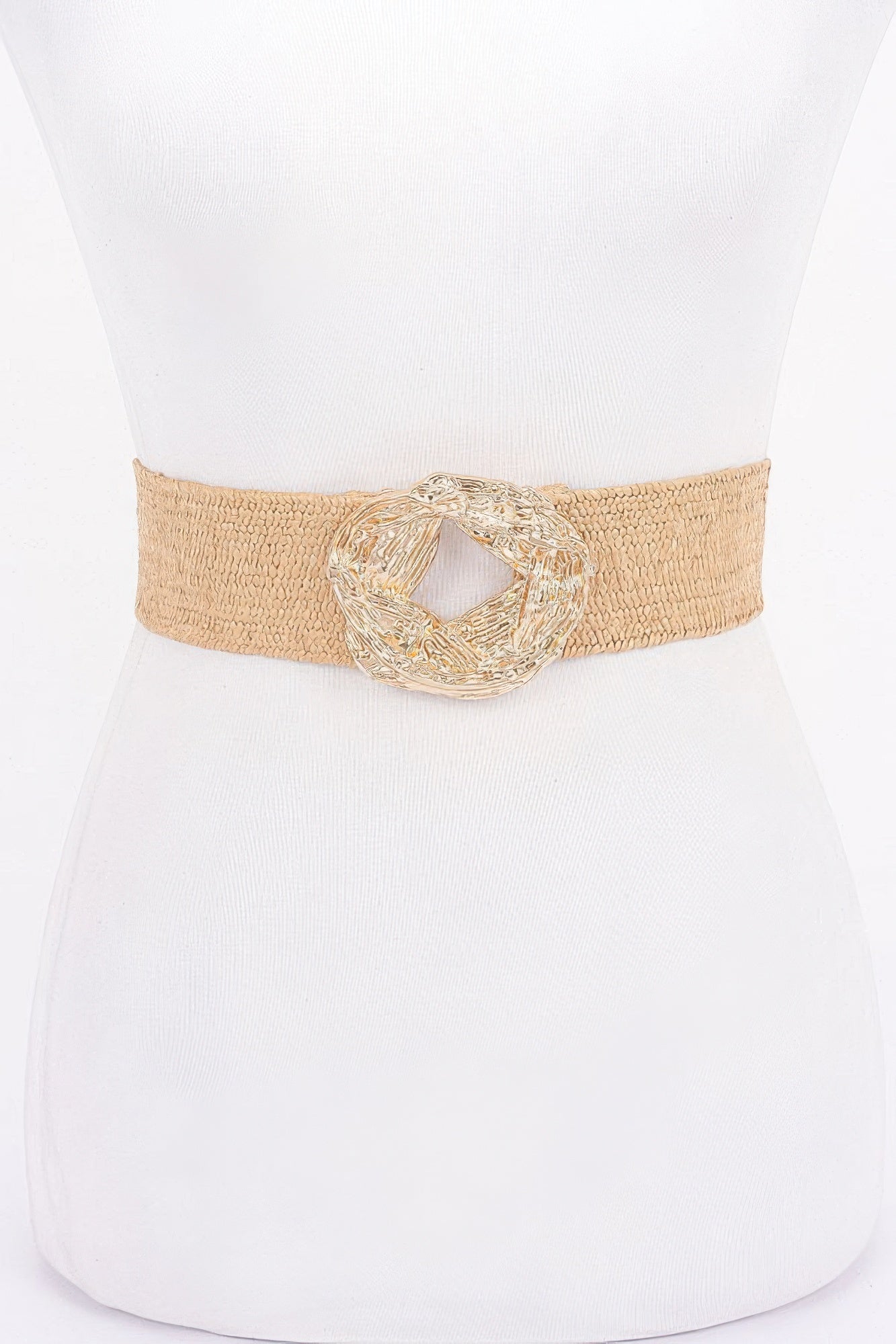Metal Buckle Elastic Faux Straw Belt product image