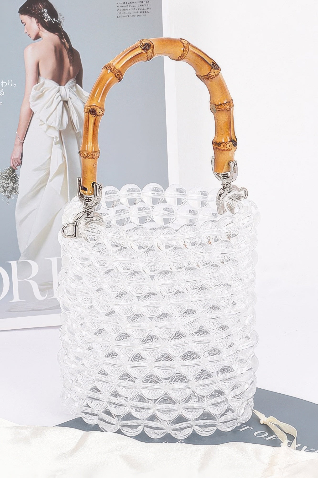 Bamboo Handle Transparent Bead Chic Tote Bag product image