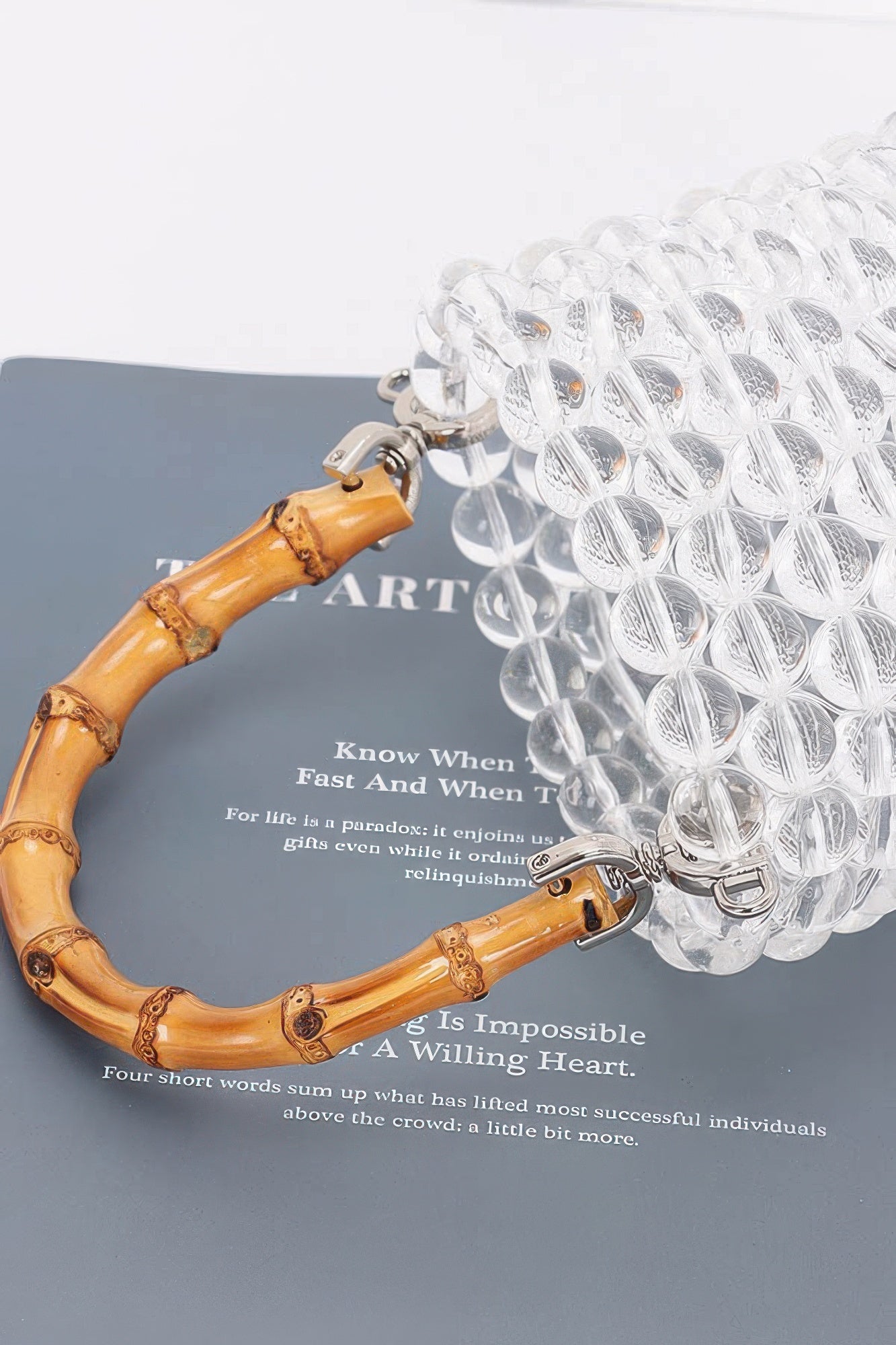 Bamboo Handle Transparent Bead Chic Tote Bag product image