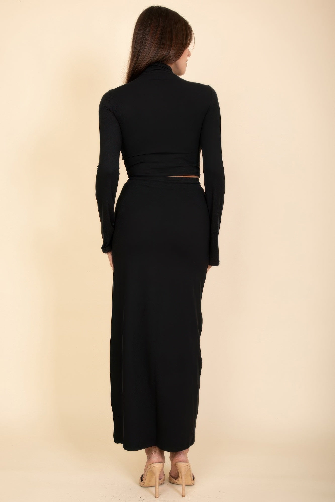 Mock Neck Bell Sleeve Crop Top & Maxi Skirt Set product image