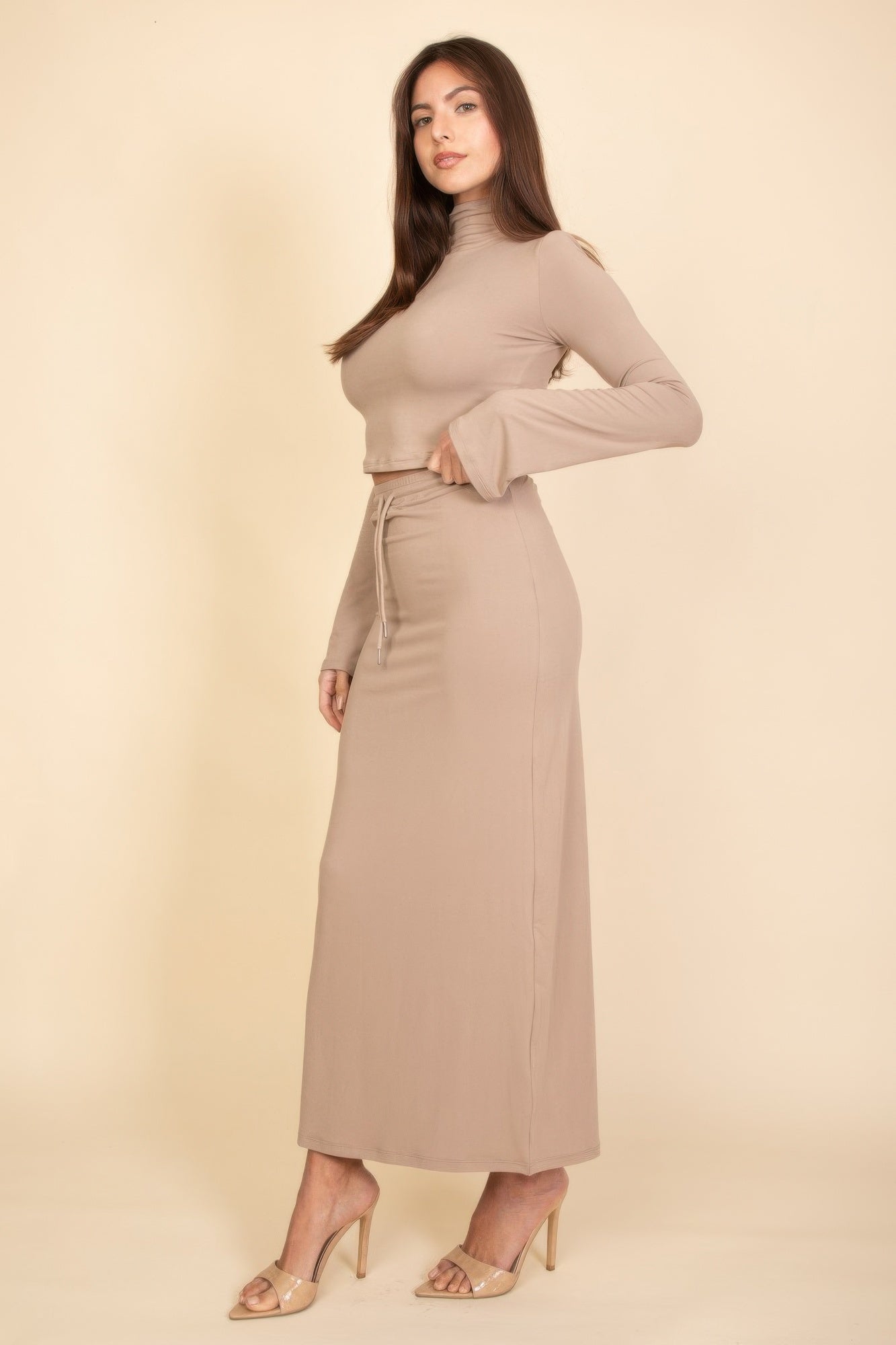 Mock Neck Bell Sleeve Crop Top & Maxi Skirt Set product image