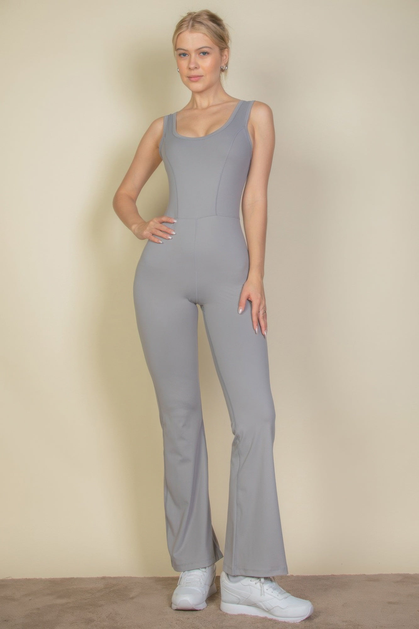 Solid Flare Leg Sports Jumpsuit product image