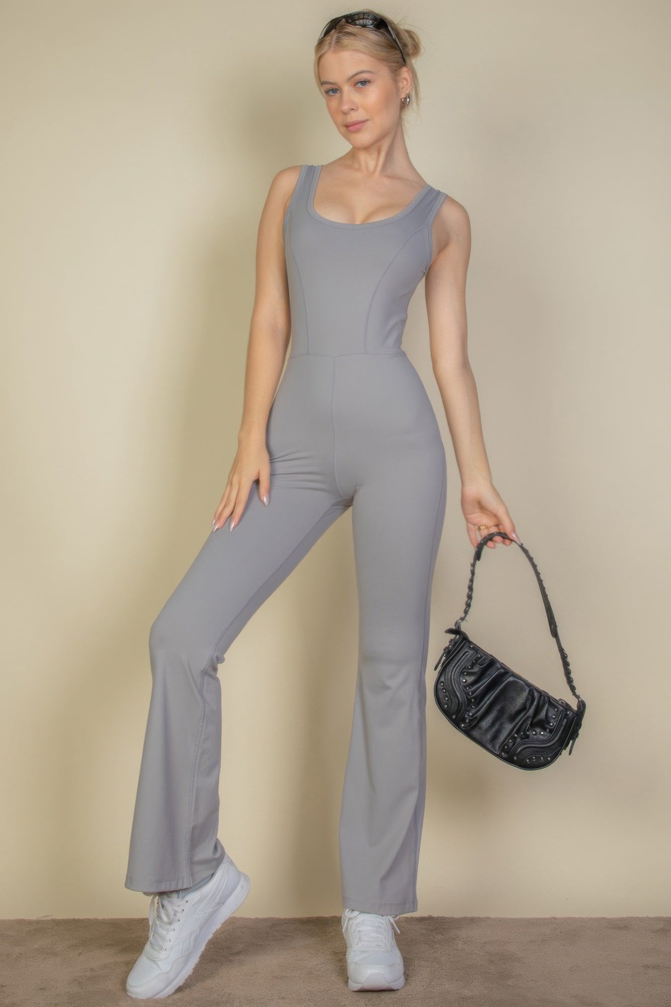 Solid Flare Leg Sports Jumpsuit product image