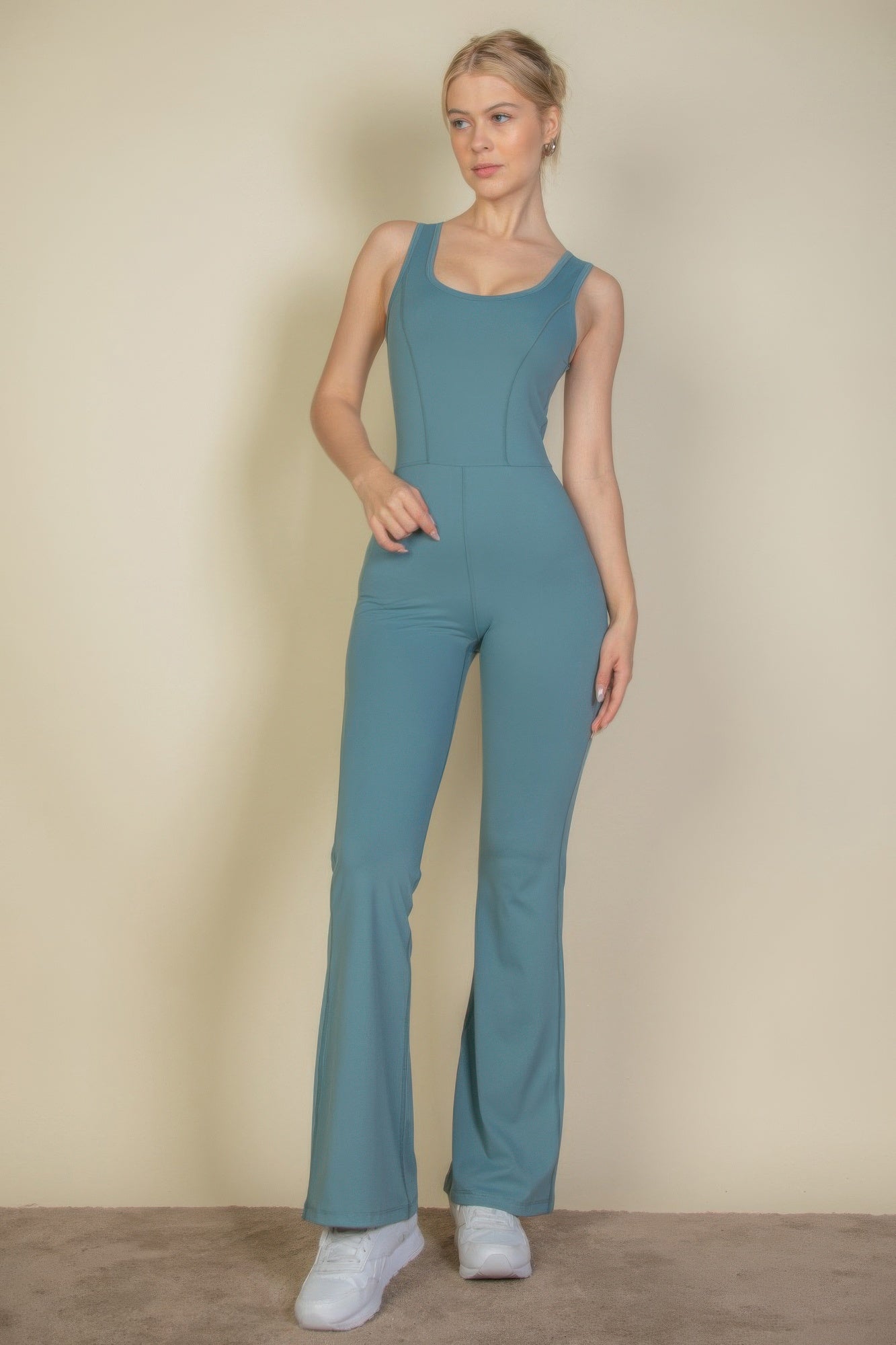 Solid Flare Leg Sports Jumpsuit product image