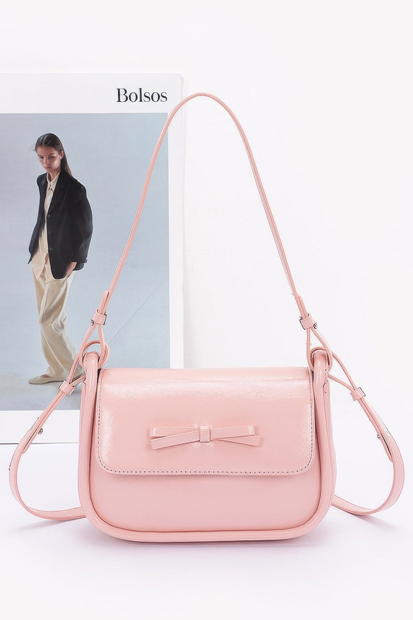 Faux Leather Bow Flap Bag product image